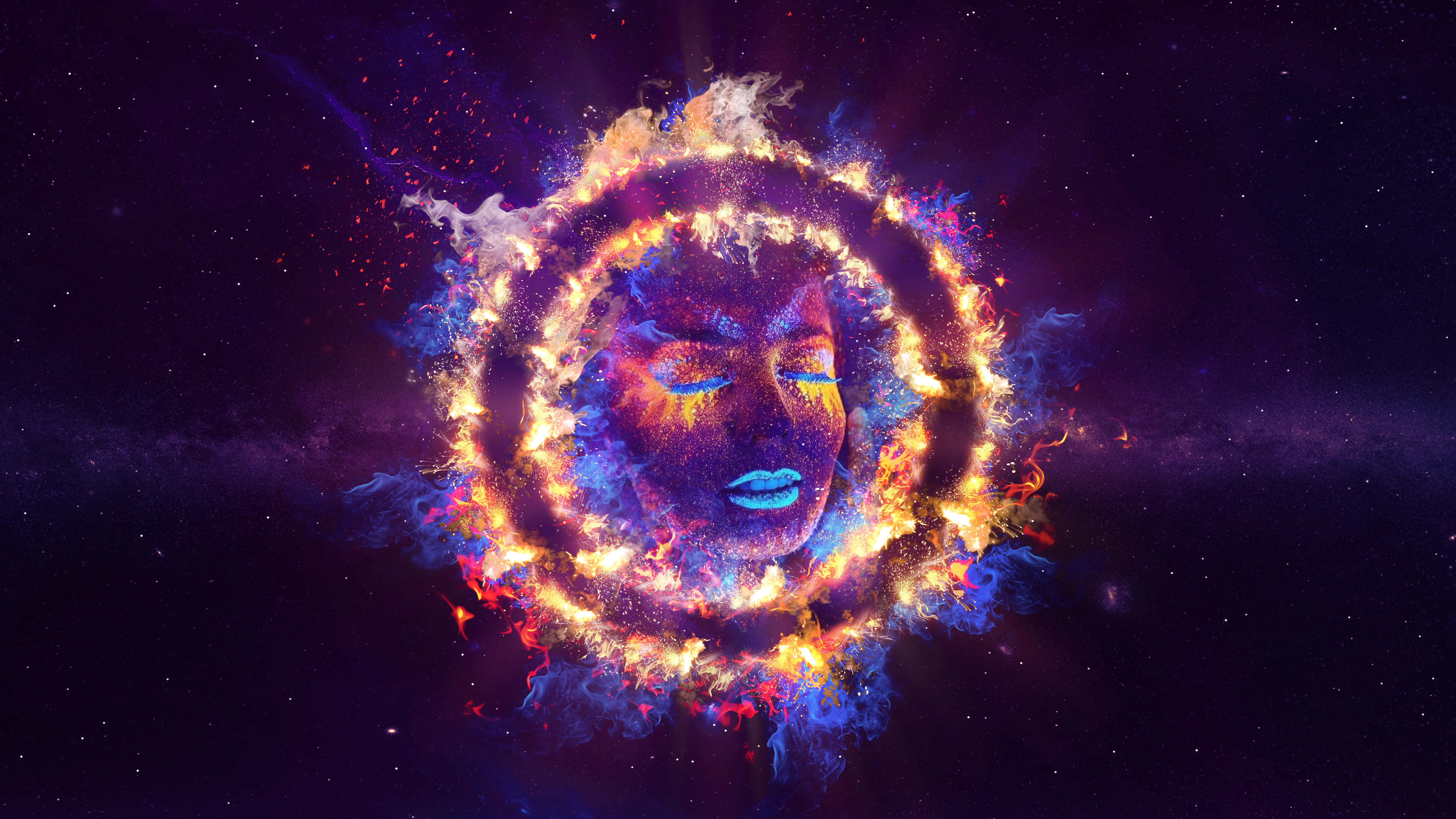 galaxy artwork, fiery rings, starry purple galaxy, 5K Desktop Wallpaper