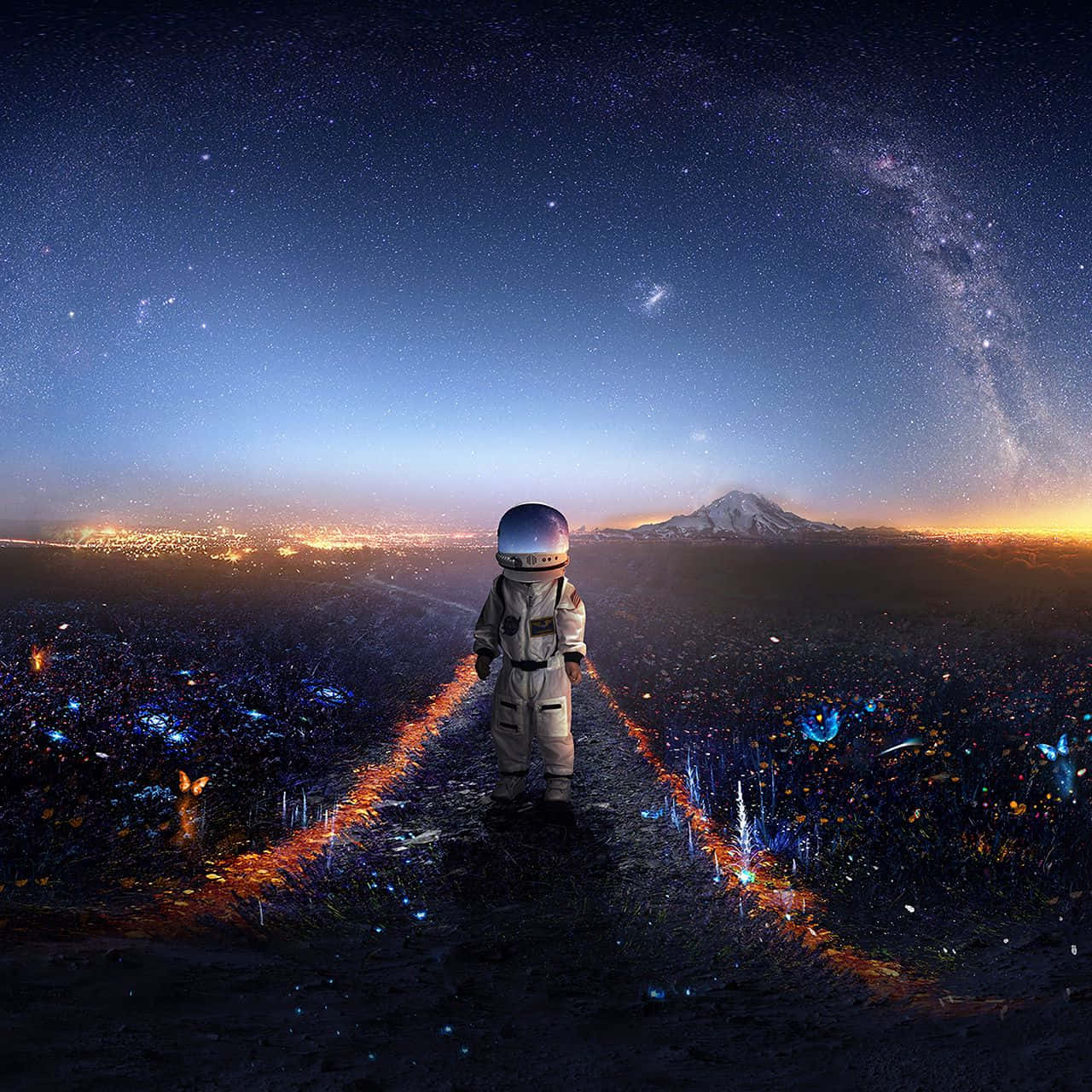 Galaxy Artwork, astronaut, glowing path, HD Desktop Wallpaper