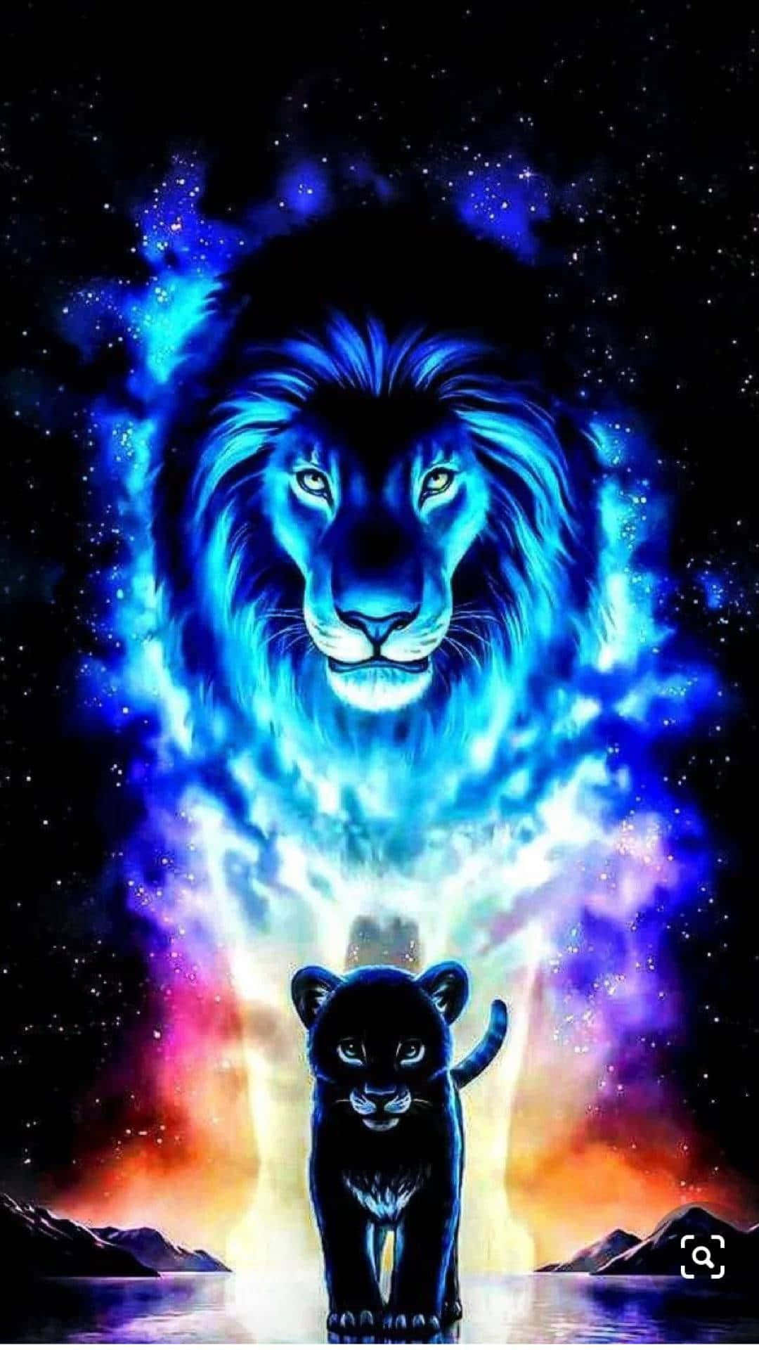 glowing blue lion head, cosmic nebula, black panther, Full HD Phone Wallpaper