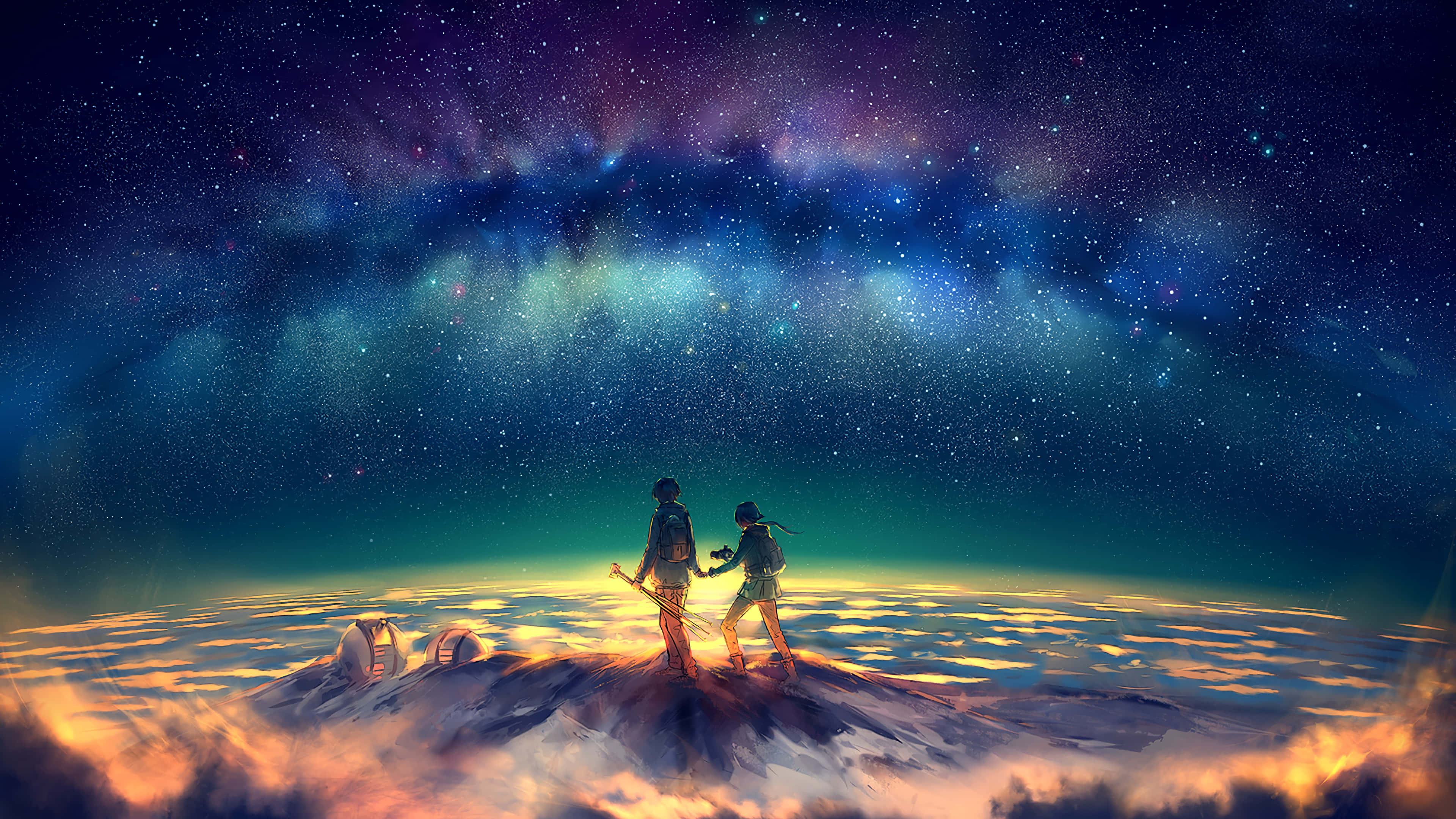 Galaxy Artwork, snowy peak, clouds, 4K Desktop Wallpaper