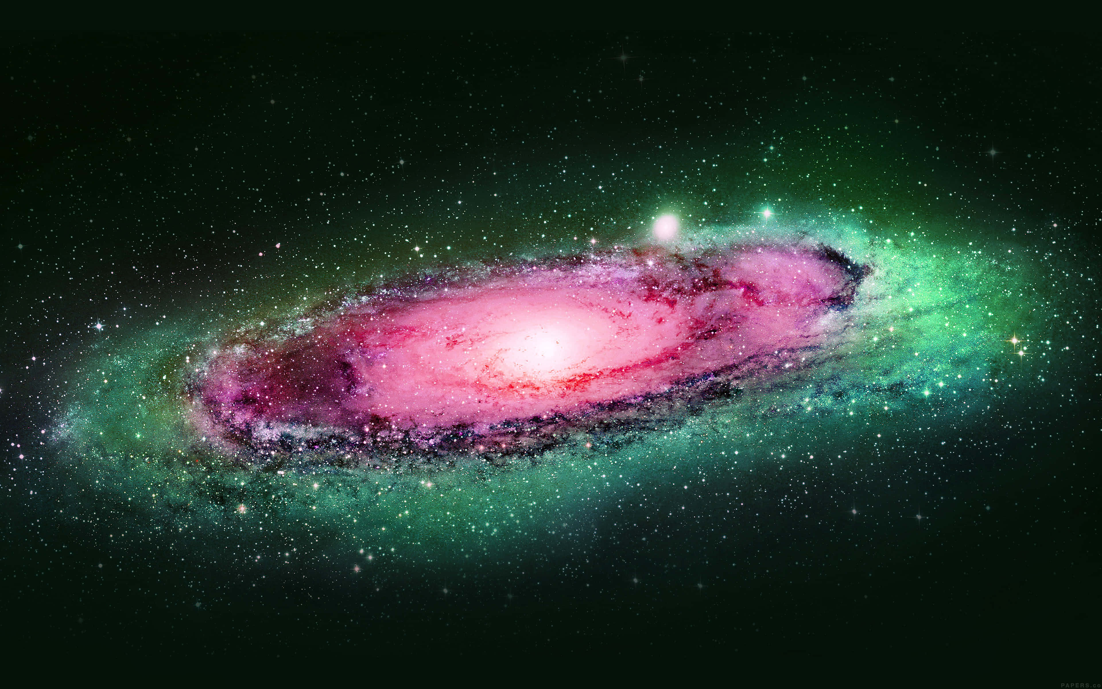 galaxy artwork, spiral galaxy, pink and green hues, 4K Desktop Wallpaper