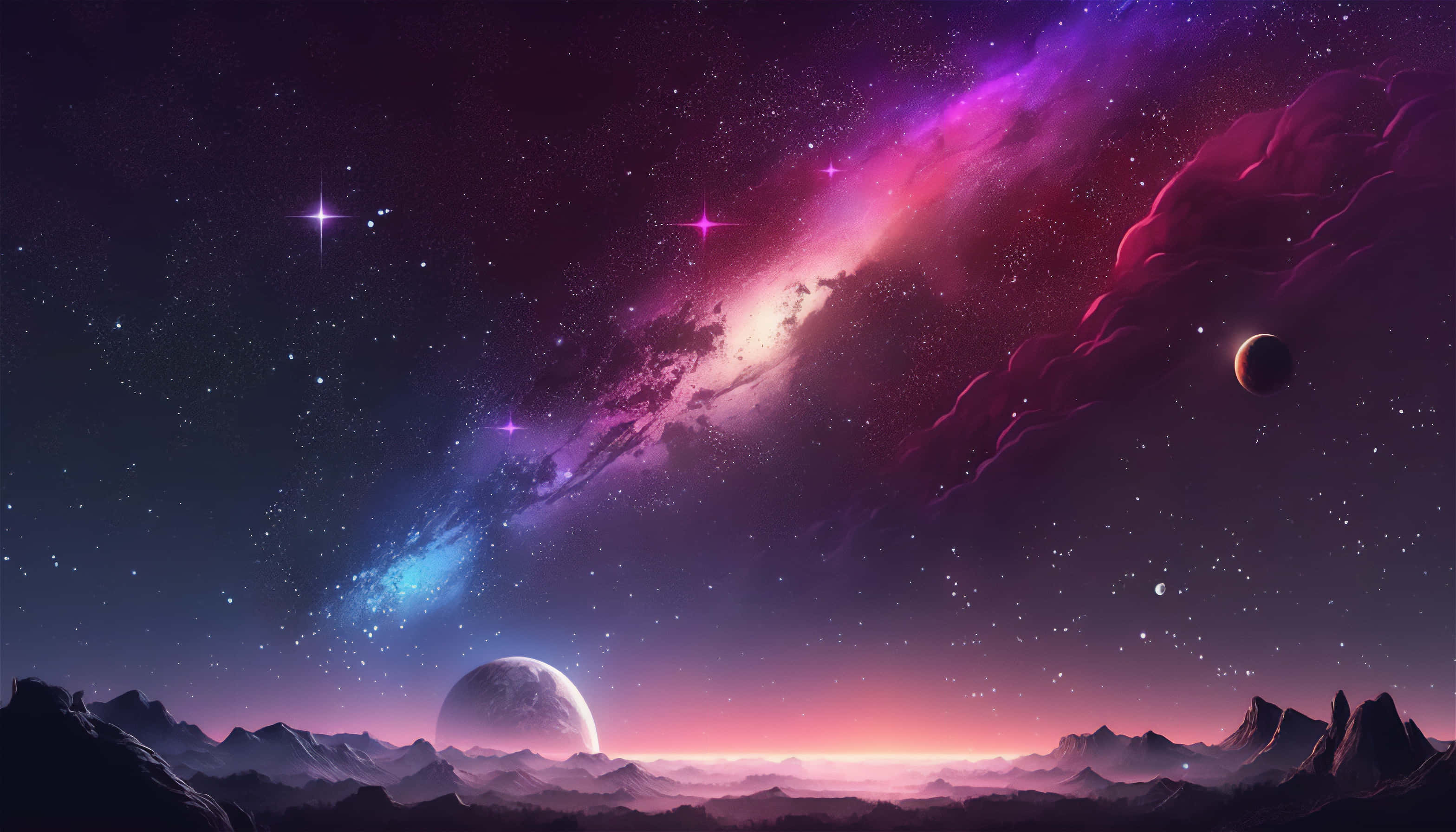 galaxy artwork, vibrant purple and pink nebula, stars, 2K Desktop Wallpaper