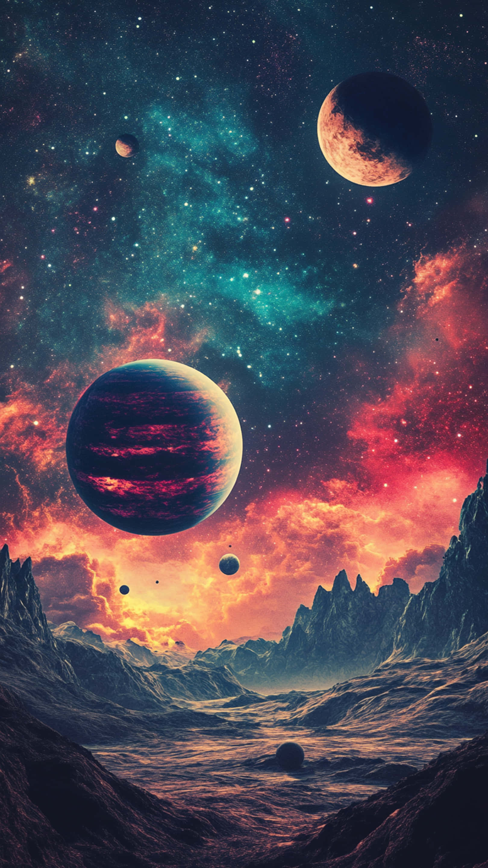 night sky, galaxy background, glowing nebulae, 2K Phone Wallpaper