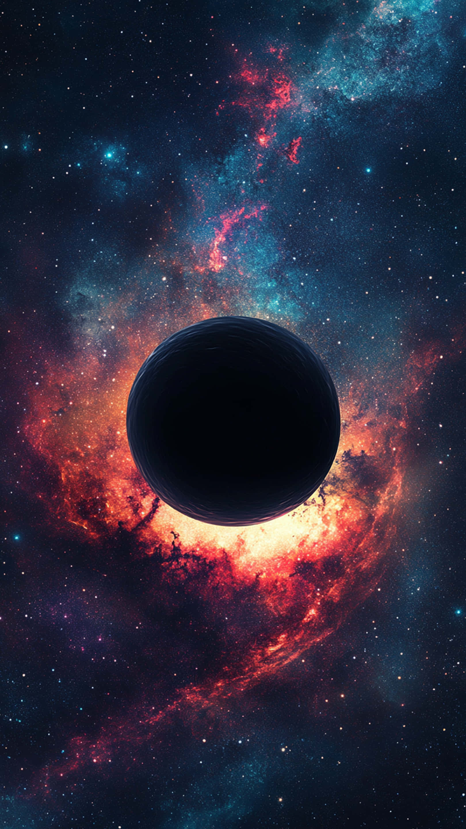 galaxy, black hole, red orange nebulae, 2K Phone Wallpaper