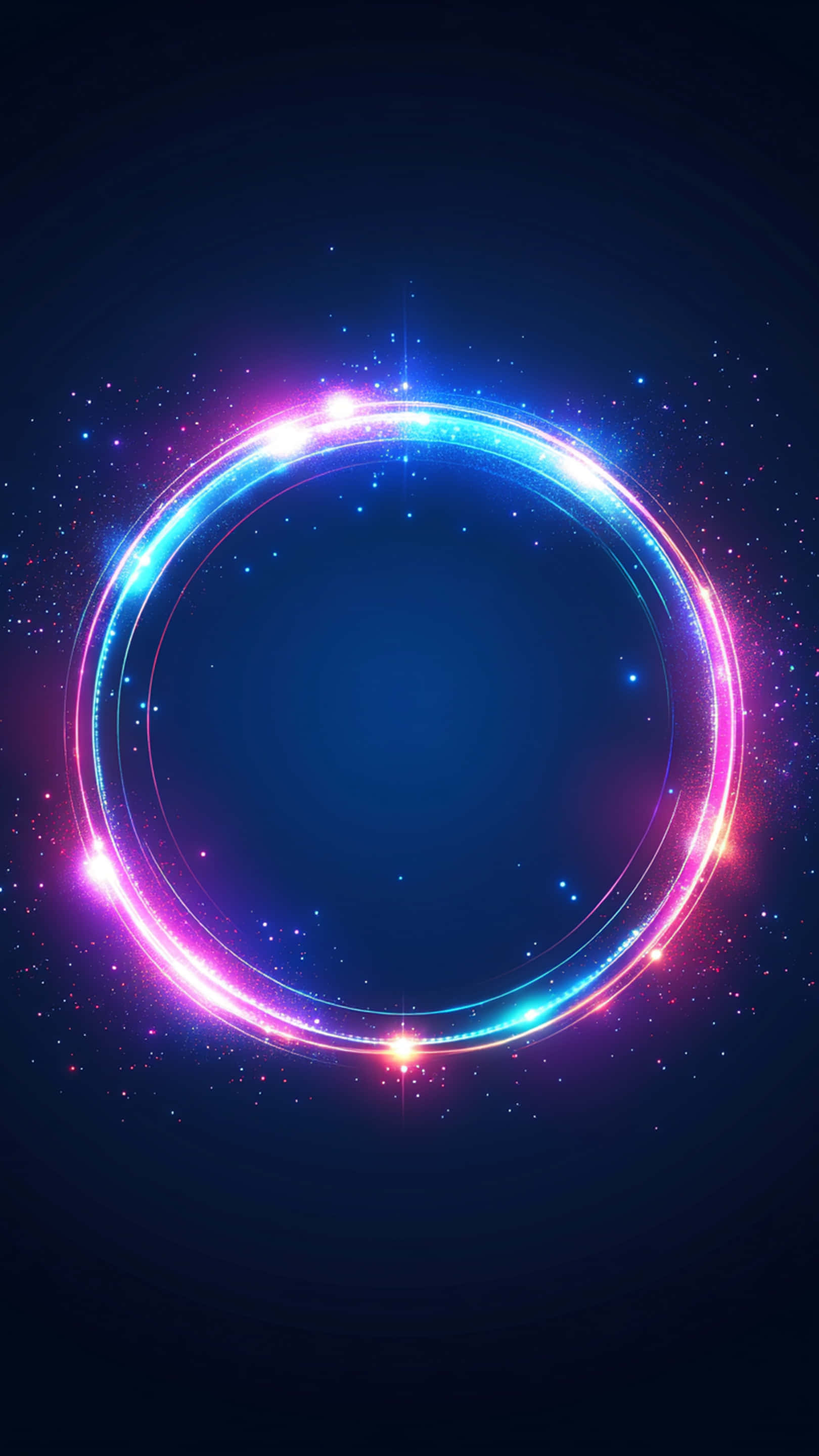 neon circle, blue and pink light, dark starry cosmic background, 2K Phone Wallpaper
