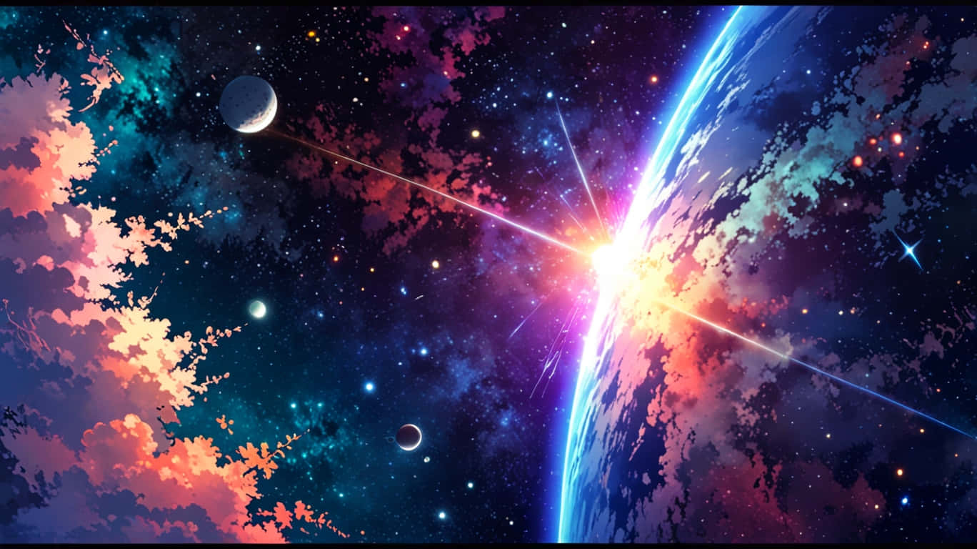 Anime Galaxy Animated Wallpaper, glowing planet, streaking starlight, HD Desktop Wallpaper