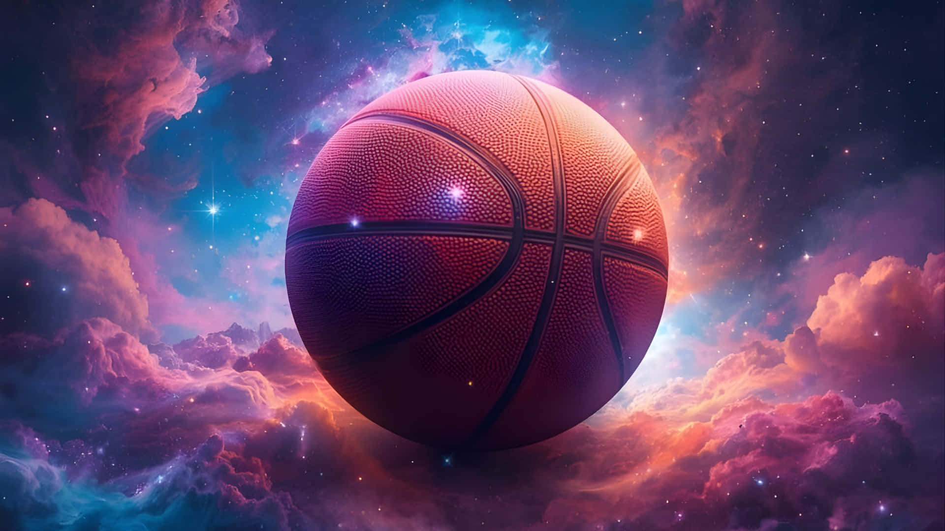 Galaxy Basketball, cosmic space, textured orange basketball, Full HD Desktop Wallpaper