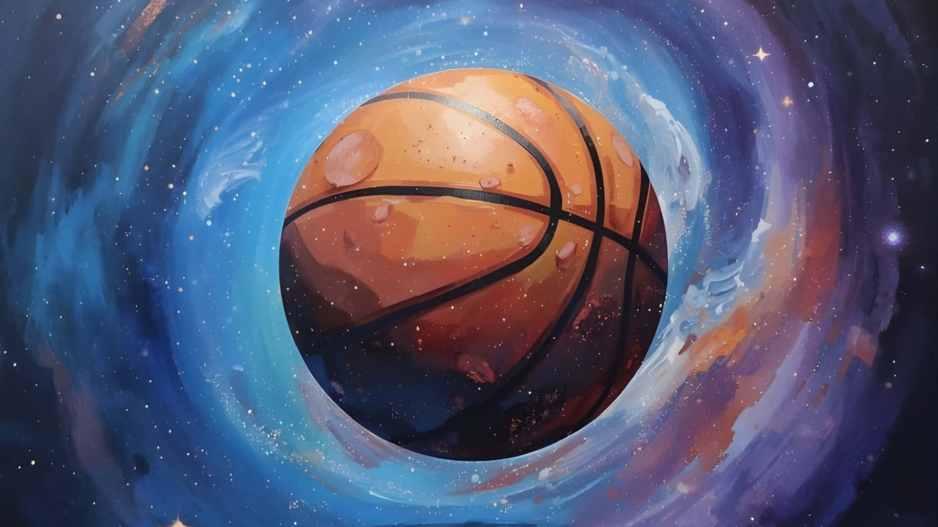 Galaxy Basketball, blue purple and orange nebulae, swirling cosmic vortex, Full HD Desktop Wallpaper