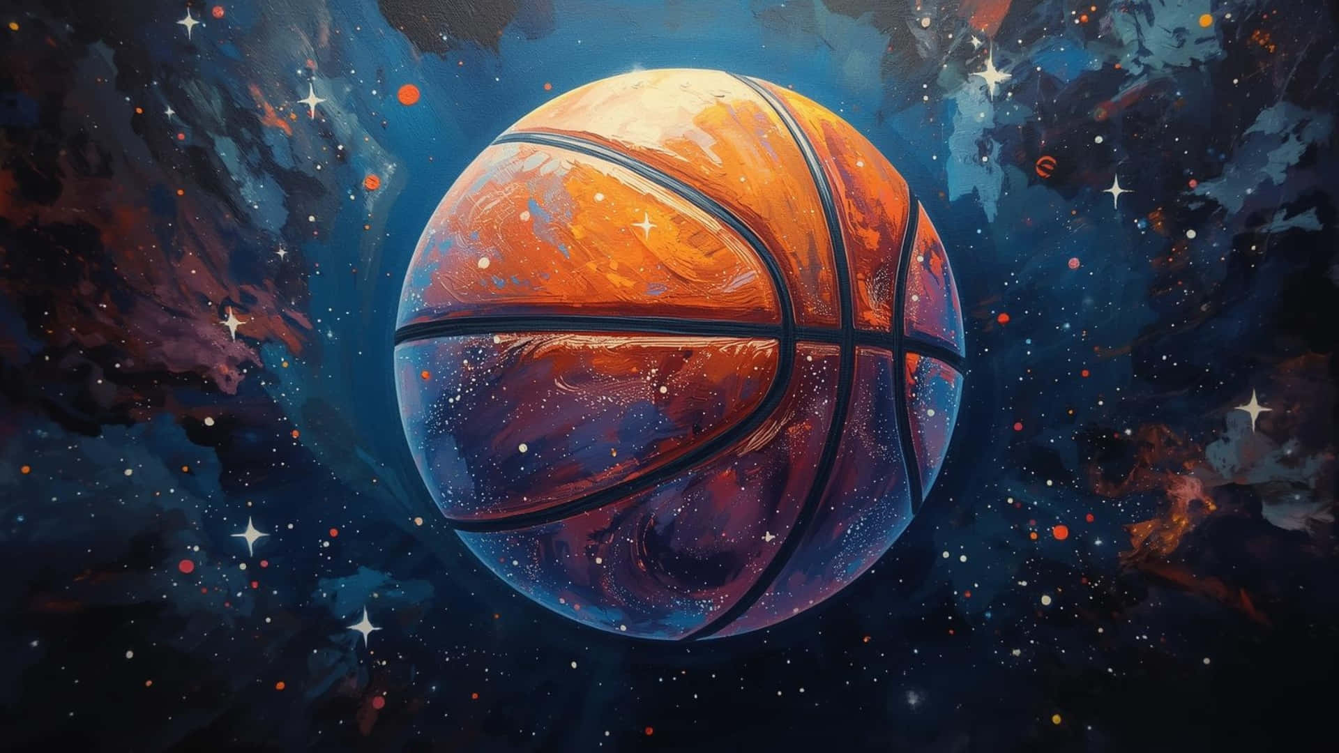 Galaxy Basketball, cosmic nebula, swirling blues, Full HD Desktop Wallpaper