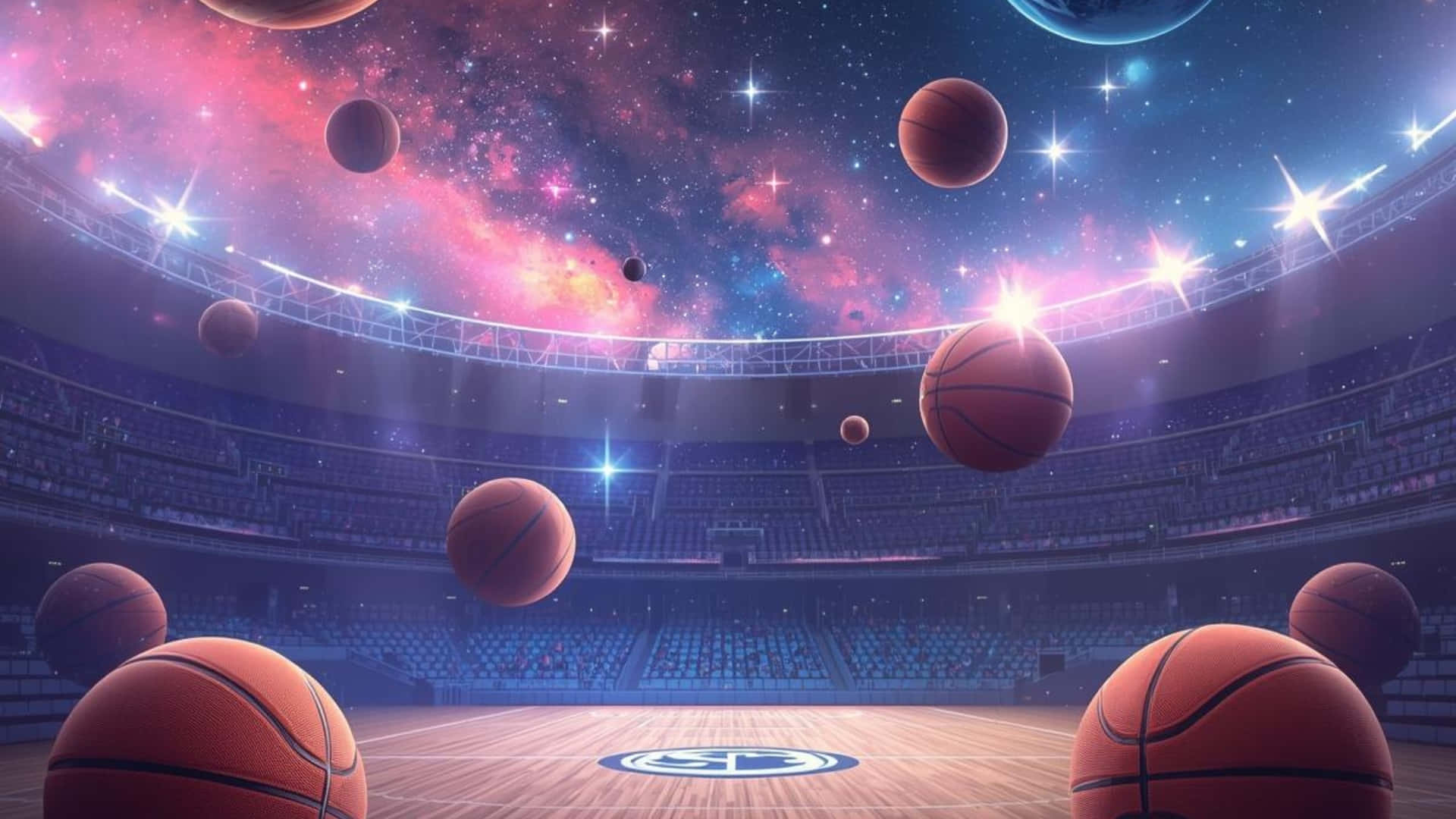 Galaxy Basketball, cosmic court, zero gravity, Full HD Desktop Wallpaper