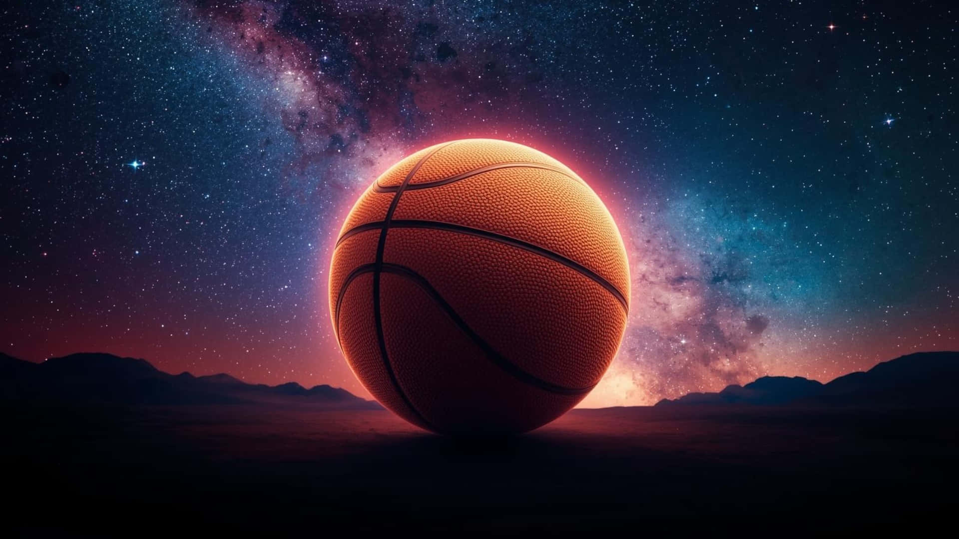 Galaxy Basketball, night sky, glowing orange basketball, Full HD Desktop Wallpaper