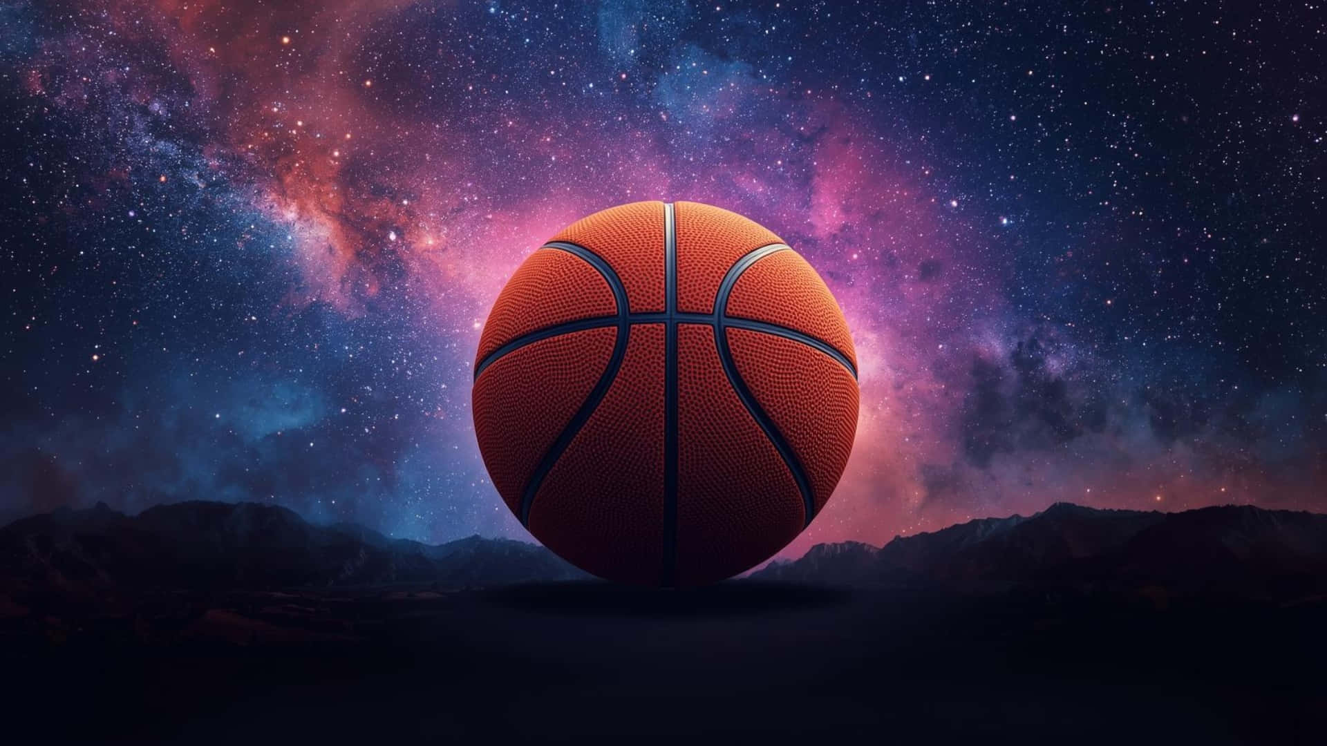 Galaxy Basketball, cosmic court, orange basketball, Full HD Desktop Wallpaper