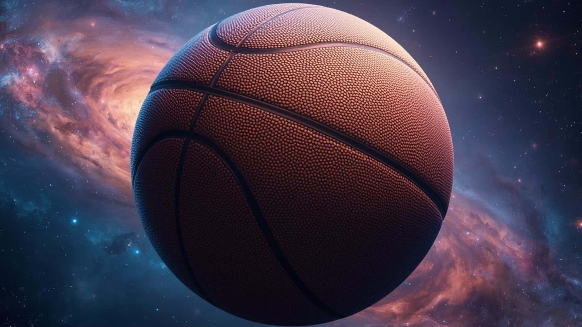 Galaxy Basketball, cosmic nebula, pink blue and orange clouds, Full HD Desktop Wallpaper