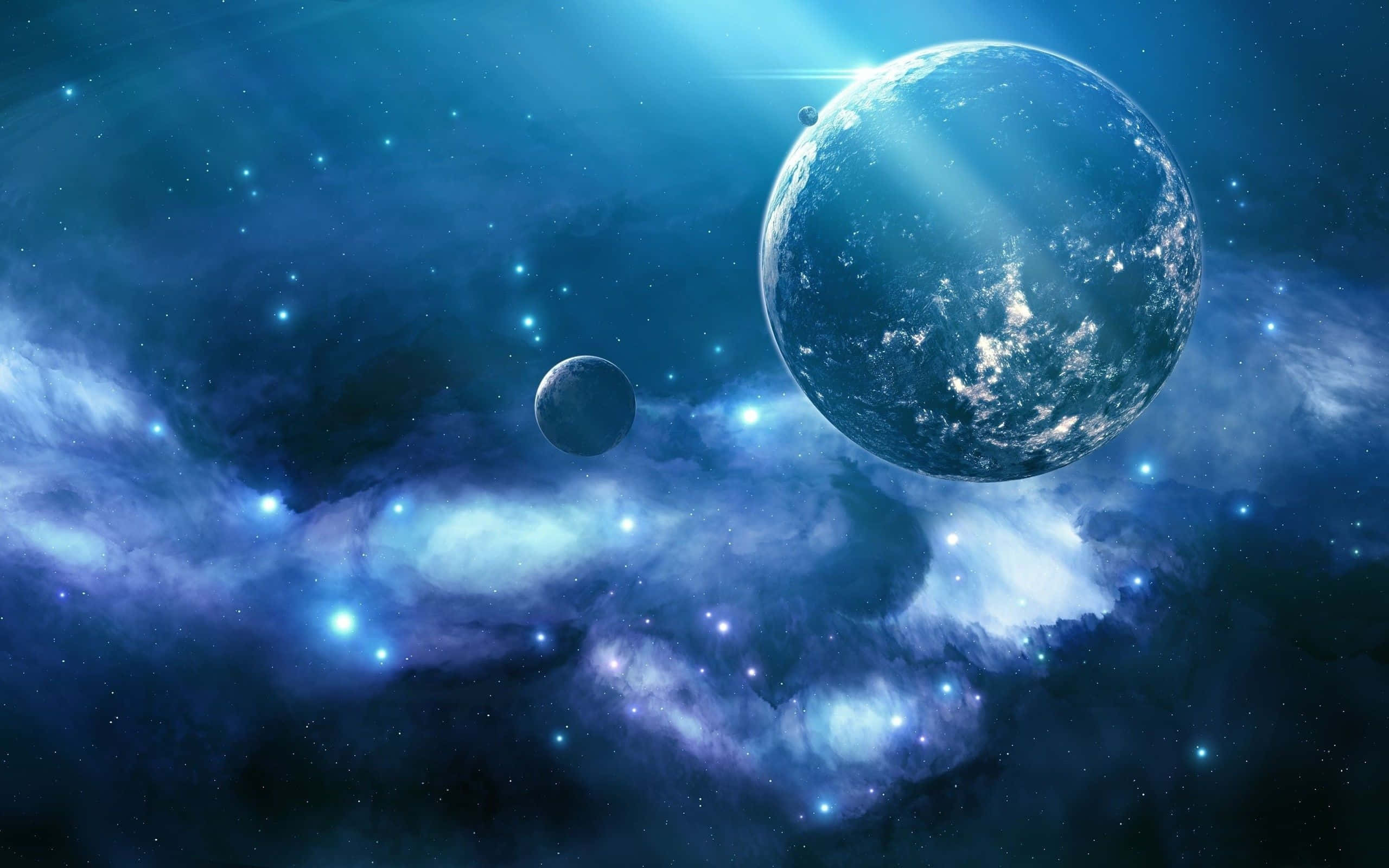 Galaxy Blue Aesthetic, blue planet, swirling clouds, 2K Desktop Wallpaper