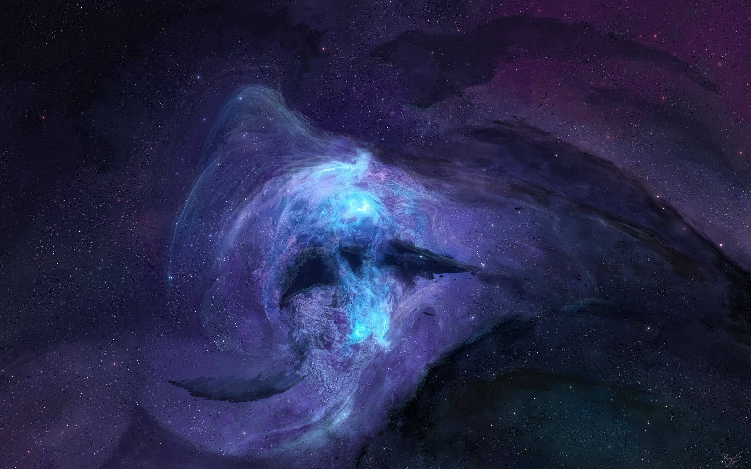 blue galaxy, nebula, dark cosmic expanse, 2K Desktop Wallpaper