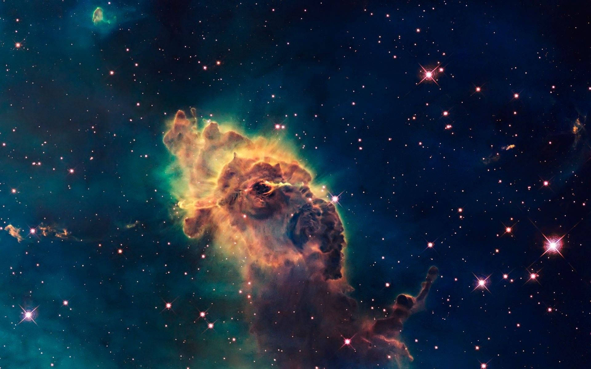 Aesthetic Blue Galaxy, cosmic nebula, fiery orange, Full HD Desktop Wallpaper