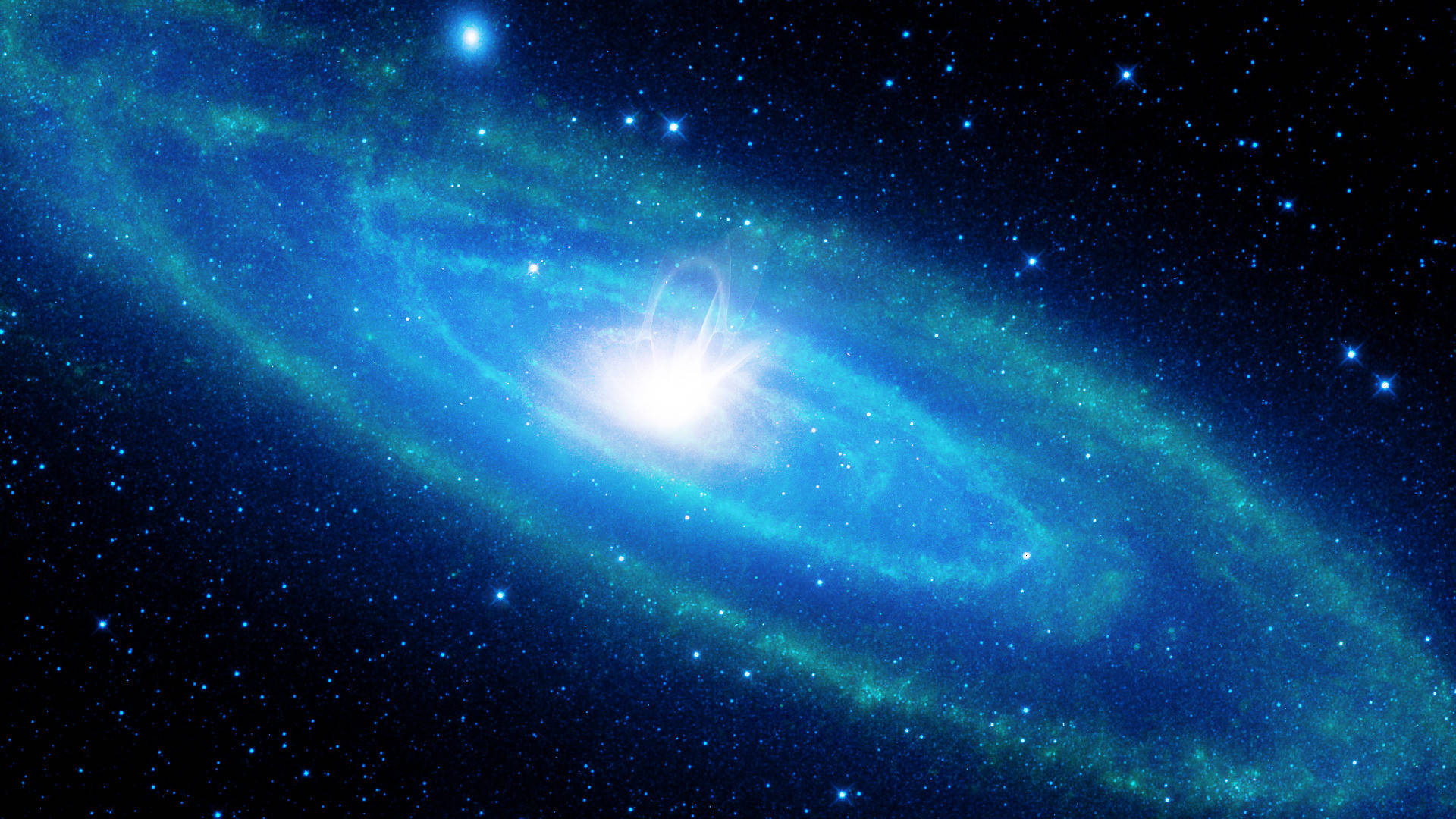 Cool Blue Galaxy, spiral galaxy, vibrant blue, Full HD Desktop Wallpaper