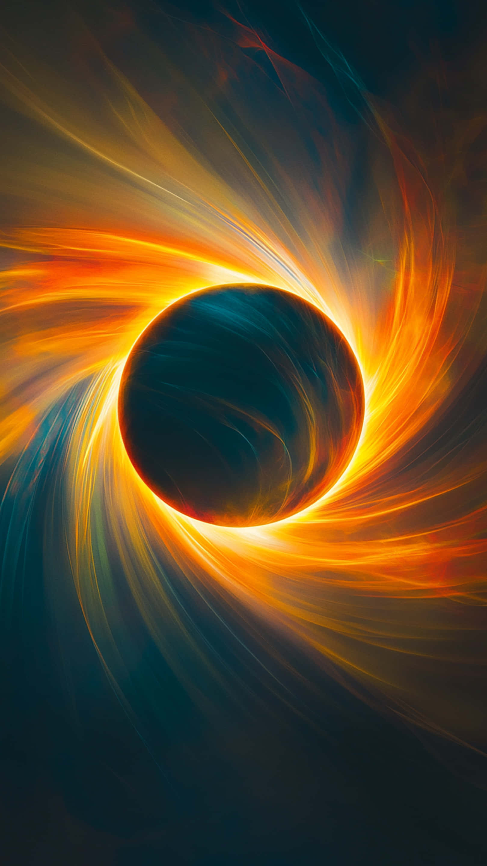 Neon Galaxy, cosmic black hole, fiery orange, 2K Phone Wallpaper