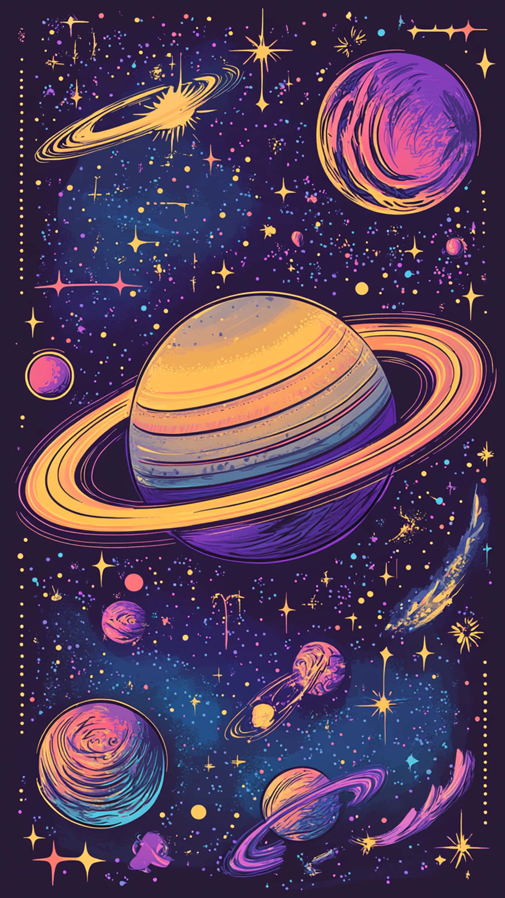 Galaxy Wallpaper, neon purples, yellows, 2K Phone Wallpaper