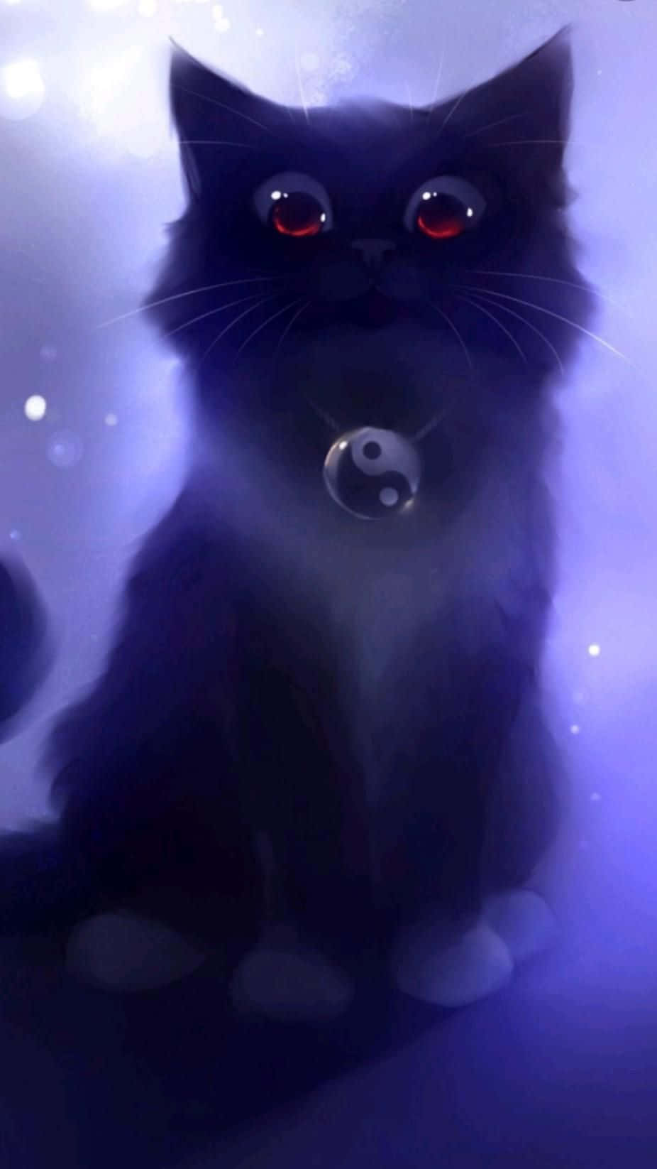 Galaxy Cat, glowing red eyes, yin yang pendant, HD Phone Wallpaper