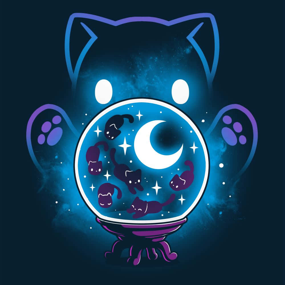 Galaxy Cat, glowing blue cat, crystal ball, SD Desktop Wallpaper