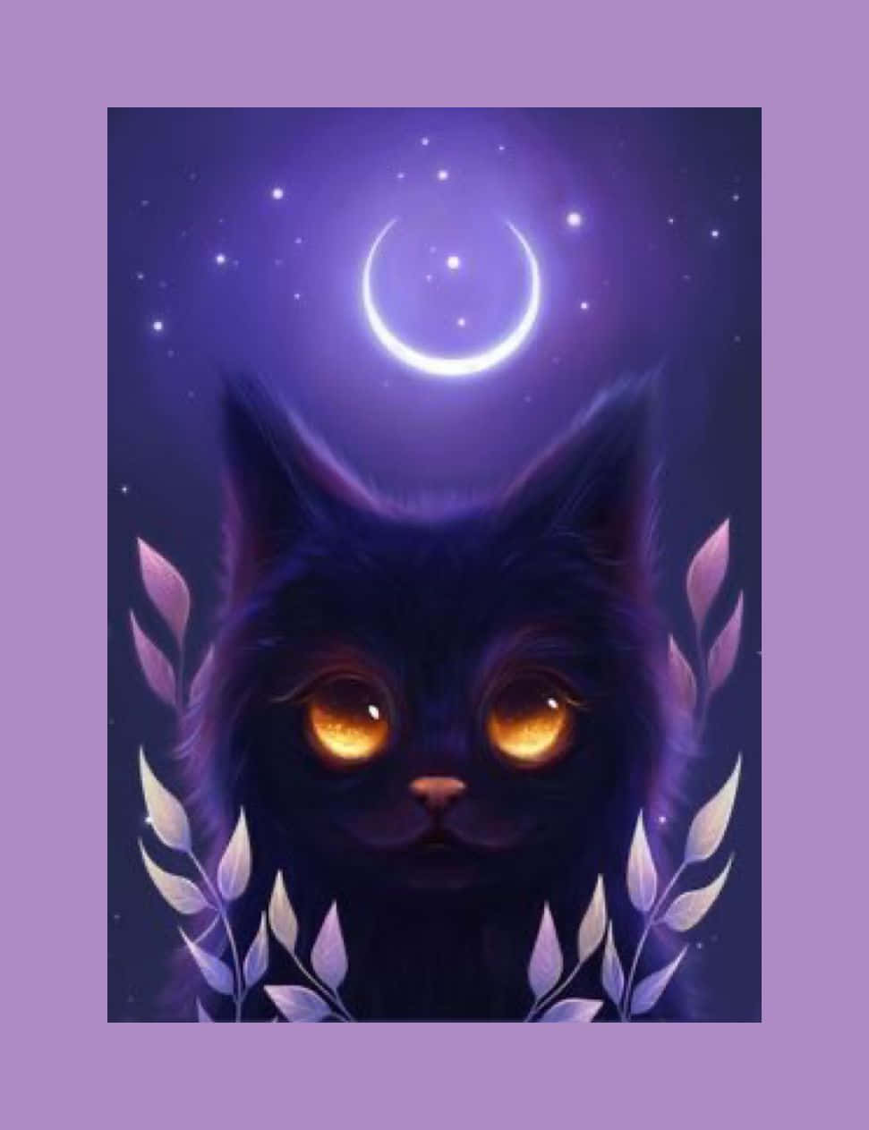 Galaxy Cat, crescent moon, starry purple skies, SD Phone Wallpaper