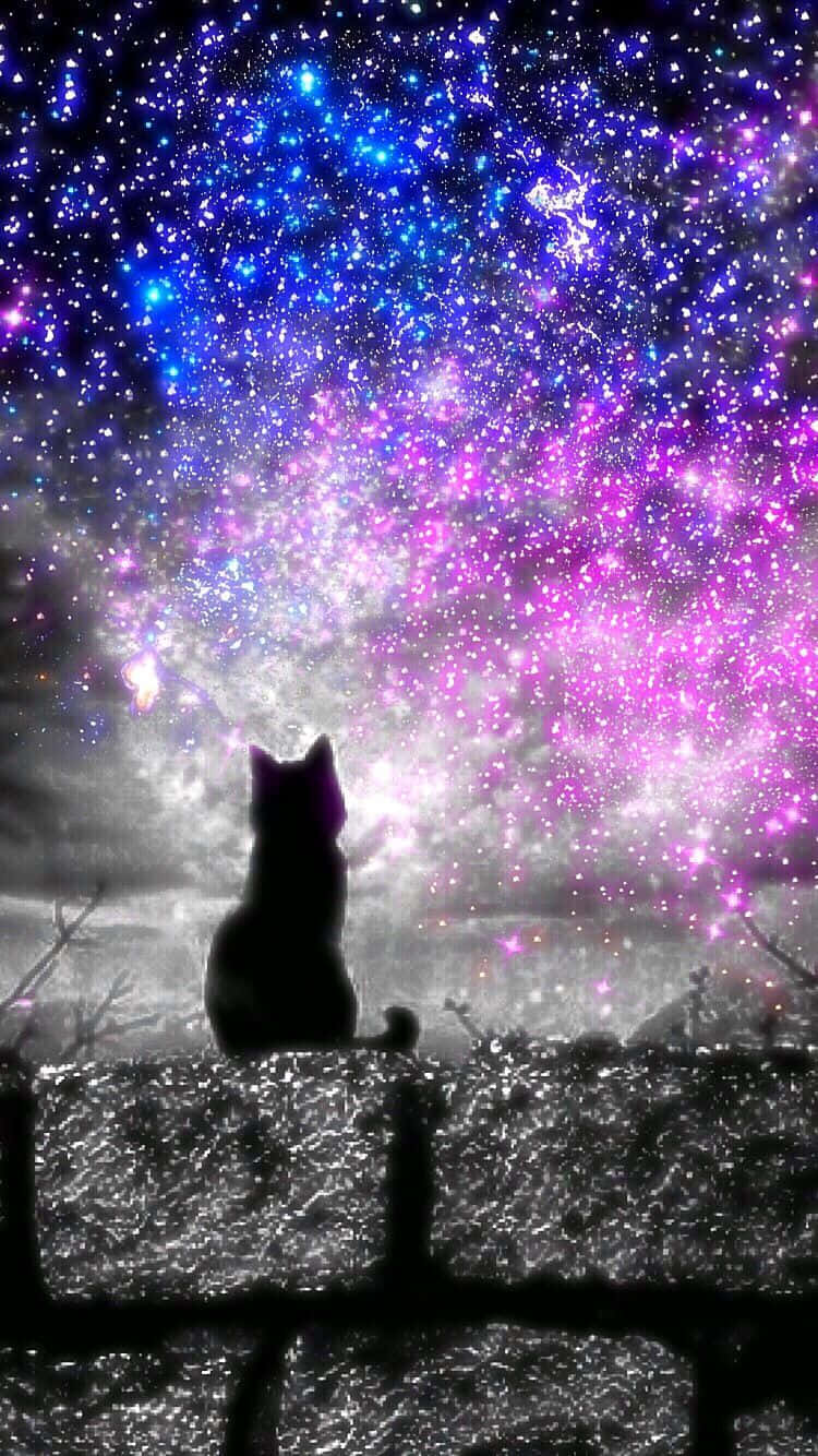 Galaxy Cat, cosmic sky, blue stars, HD Phone Wallpaper