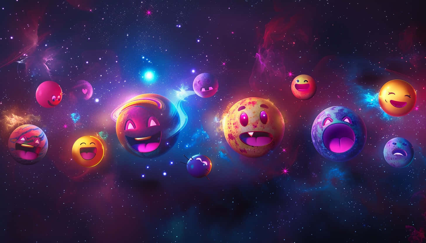 Cosmic Emojis Galaxy Backdrop, emoji planets, cosmic nebula, HD Desktop Wallpaper
