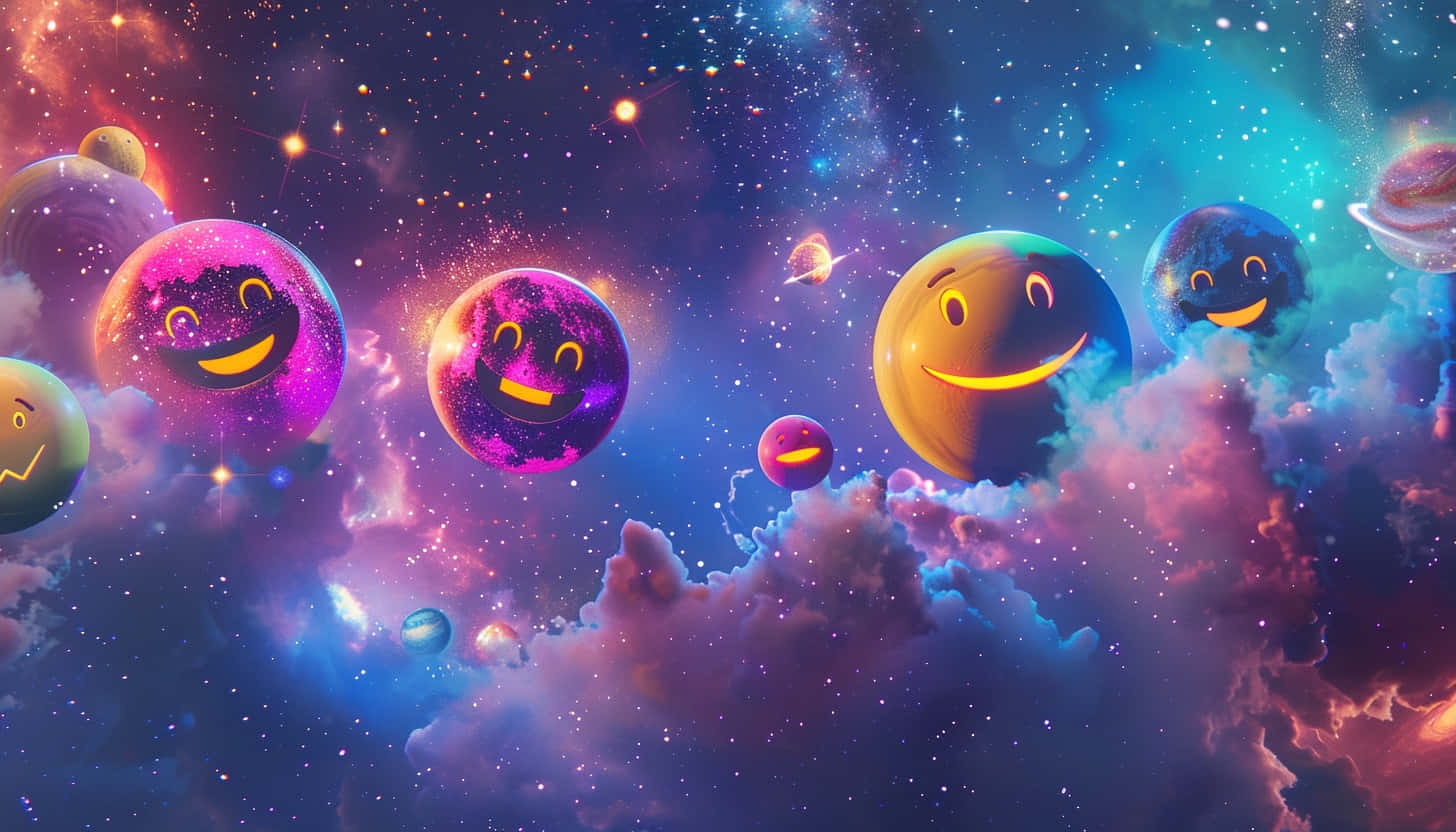 Cosmic Smiley Facesin Space, smiling planets, vibrant cosmic clouds, HD Desktop Wallpaper