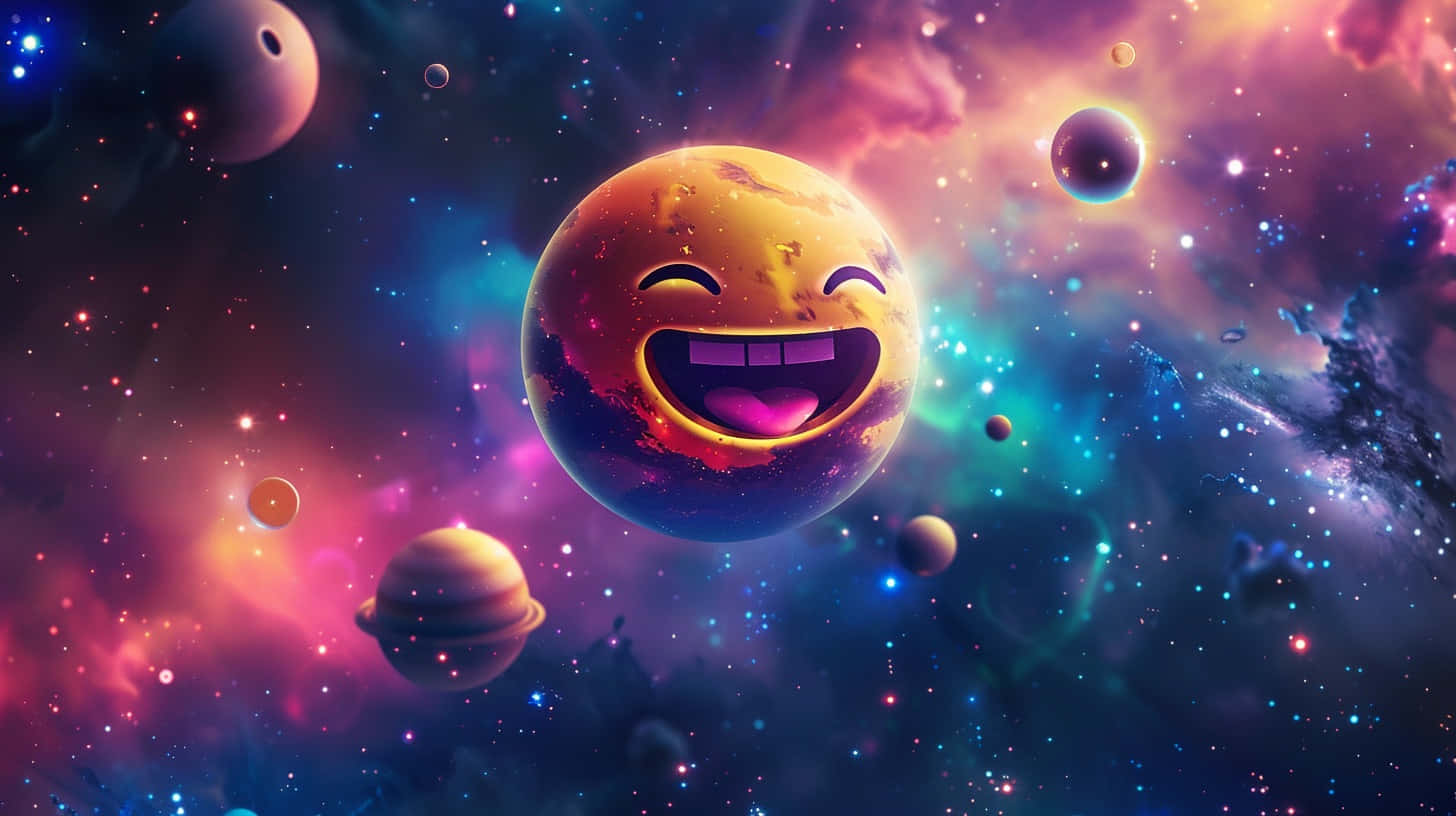 laughing emoji, galaxy backdrop, cosmic nebulae, HD Desktop Wallpaper