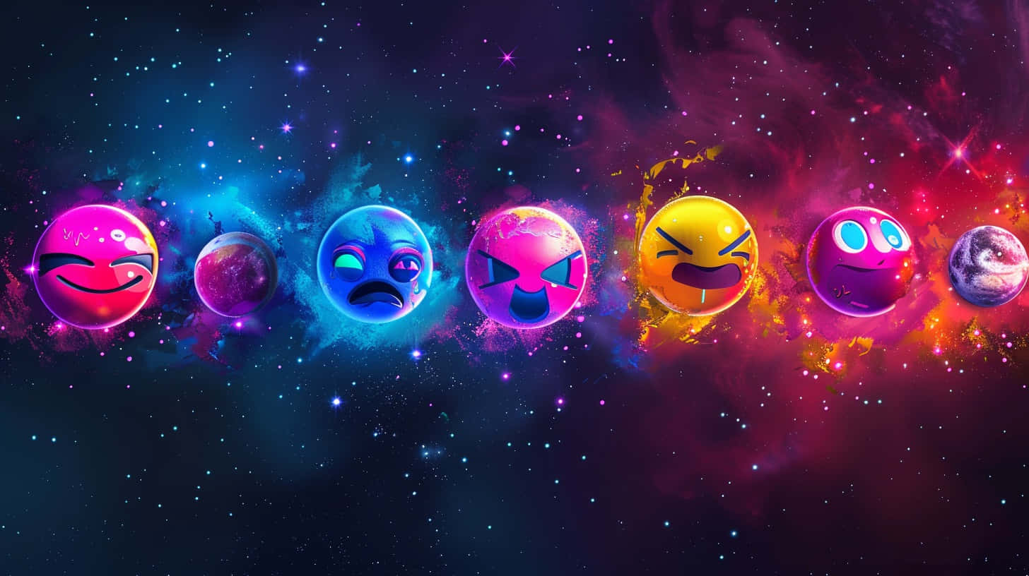 Cosmic_ Emoji_ Expressions, emoji planets, vibrant cosmic nebula, HD Desktop Wallpaper
