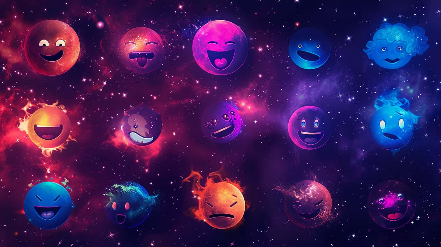 Cosmic Emoji Expressions, emoji planets, swirling cosmic nebula, HD Desktop Wallpaper