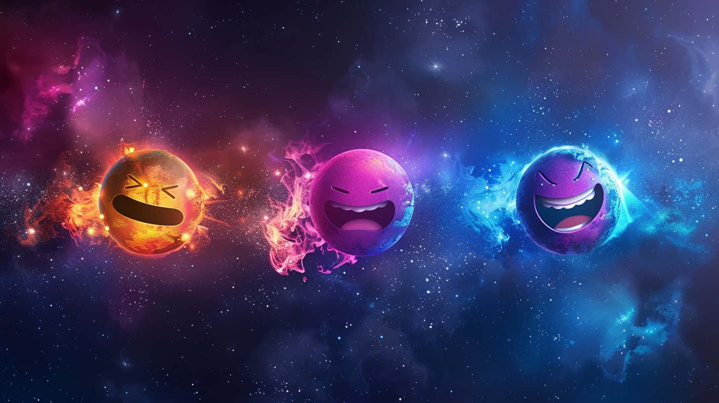 cosmic emojis, laughing emoji planets, fiery orange electric pink, HD Desktop Wallpaper