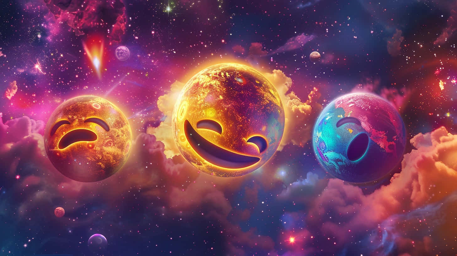 cosmic emoji expressions, emoji planets, sad happy and surprised faces, HD Desktop Wallpaper