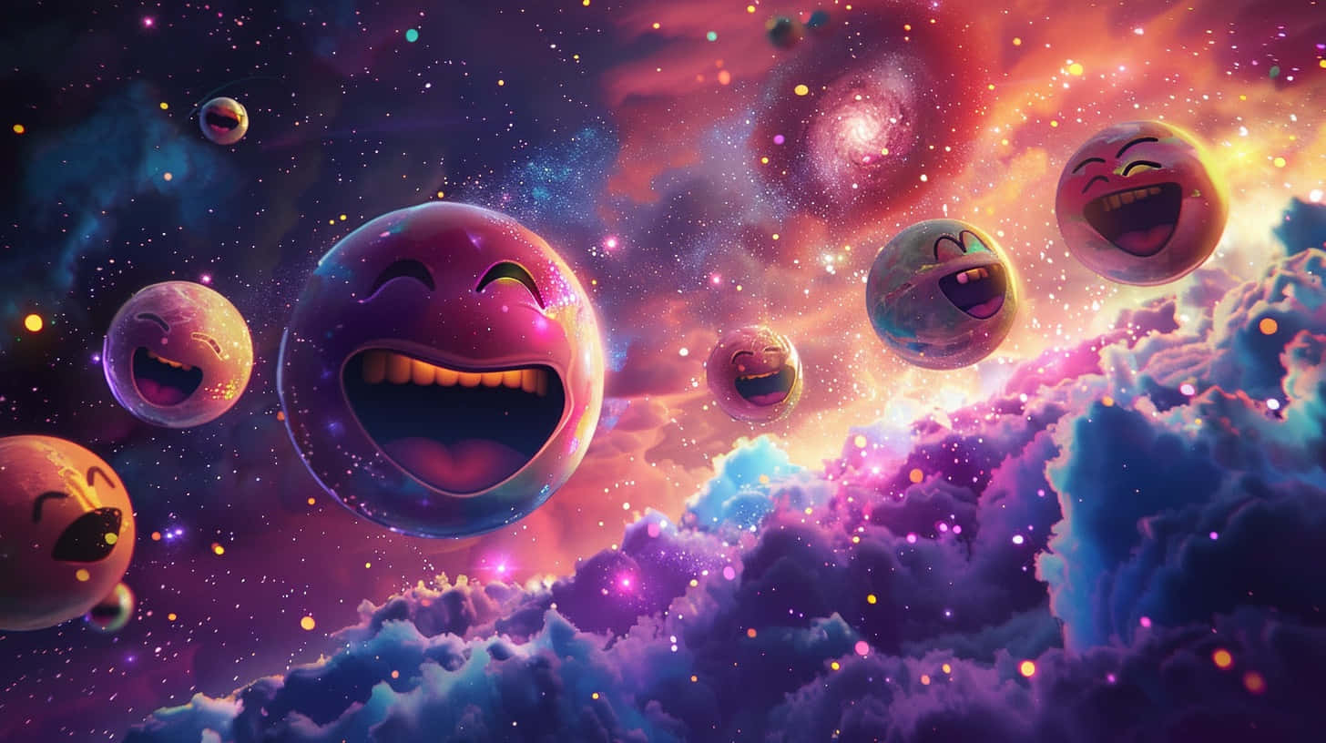 Cosmic Emojis, starsand nebulae, purple orange and blue hues, HD Desktop Wallpaper