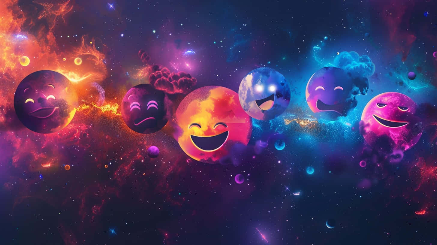 cosmic emoji expressions, emoji planets, vibrant cosmic nebula, HD Desktop Wallpaper
