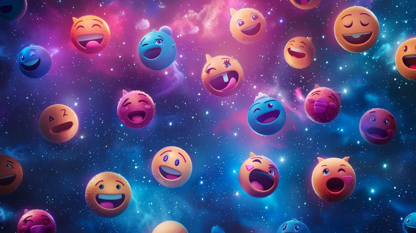 cosmic nebula, swirling pink blue and purple clouds, emoji faces, HD Desktop Wallpaper