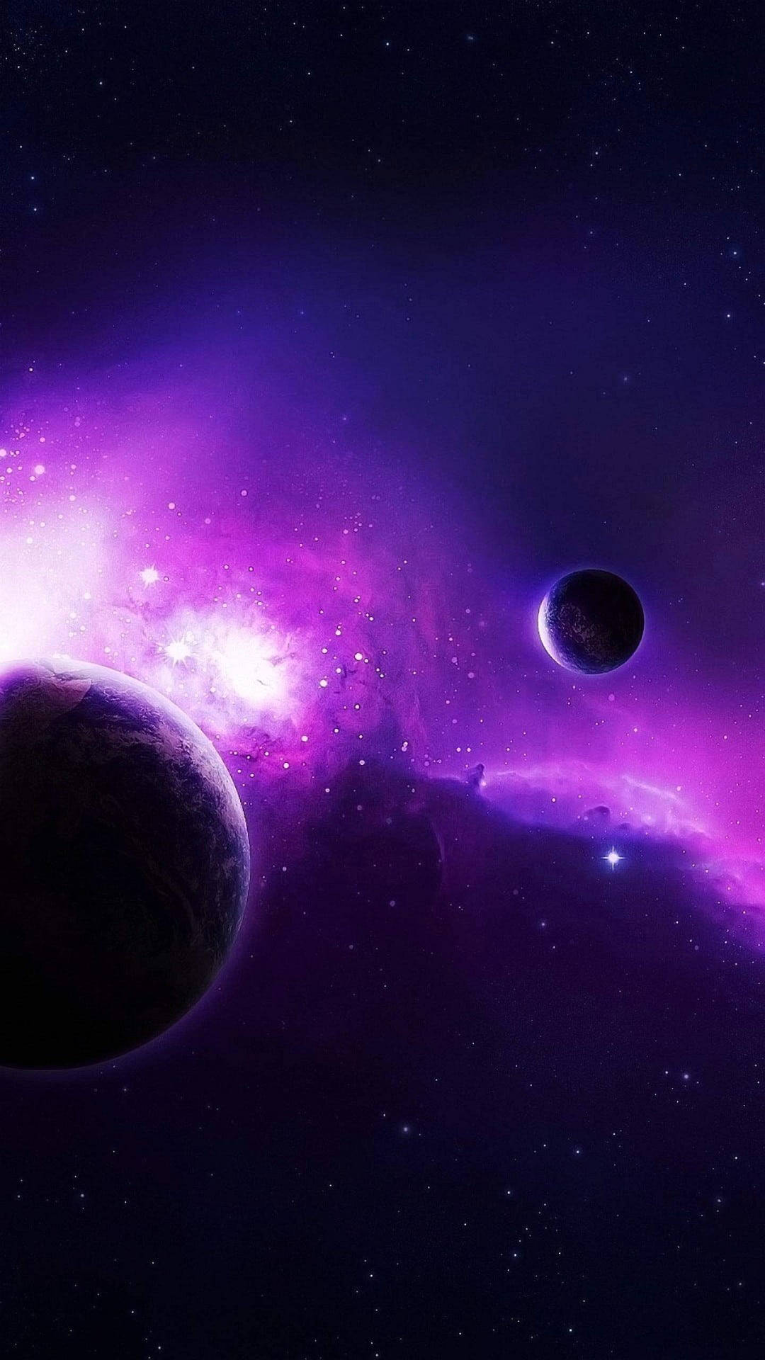 purple milky way, planet galaxy, glowing purple nebula, Full HD Phone Wallpaper