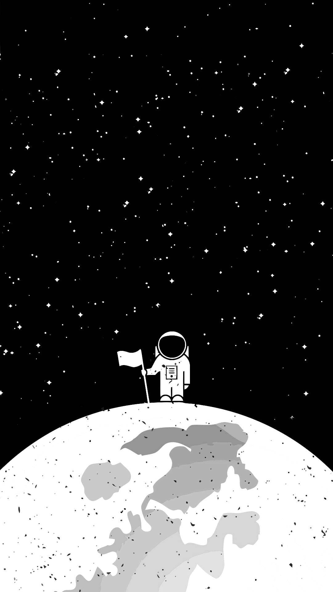 astronaut, moon, starry black sky, Full HD Phone Wallpaper