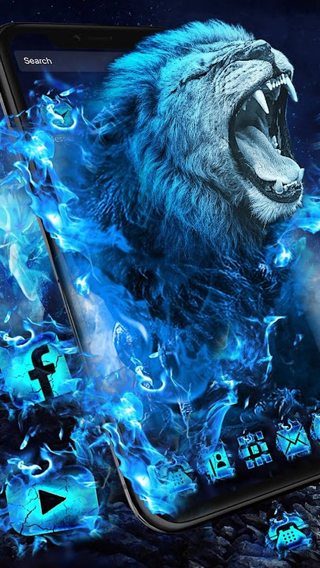 Galaxy Lion, electric blue flames, smartphone screen, Full HD Phone Wallpaper