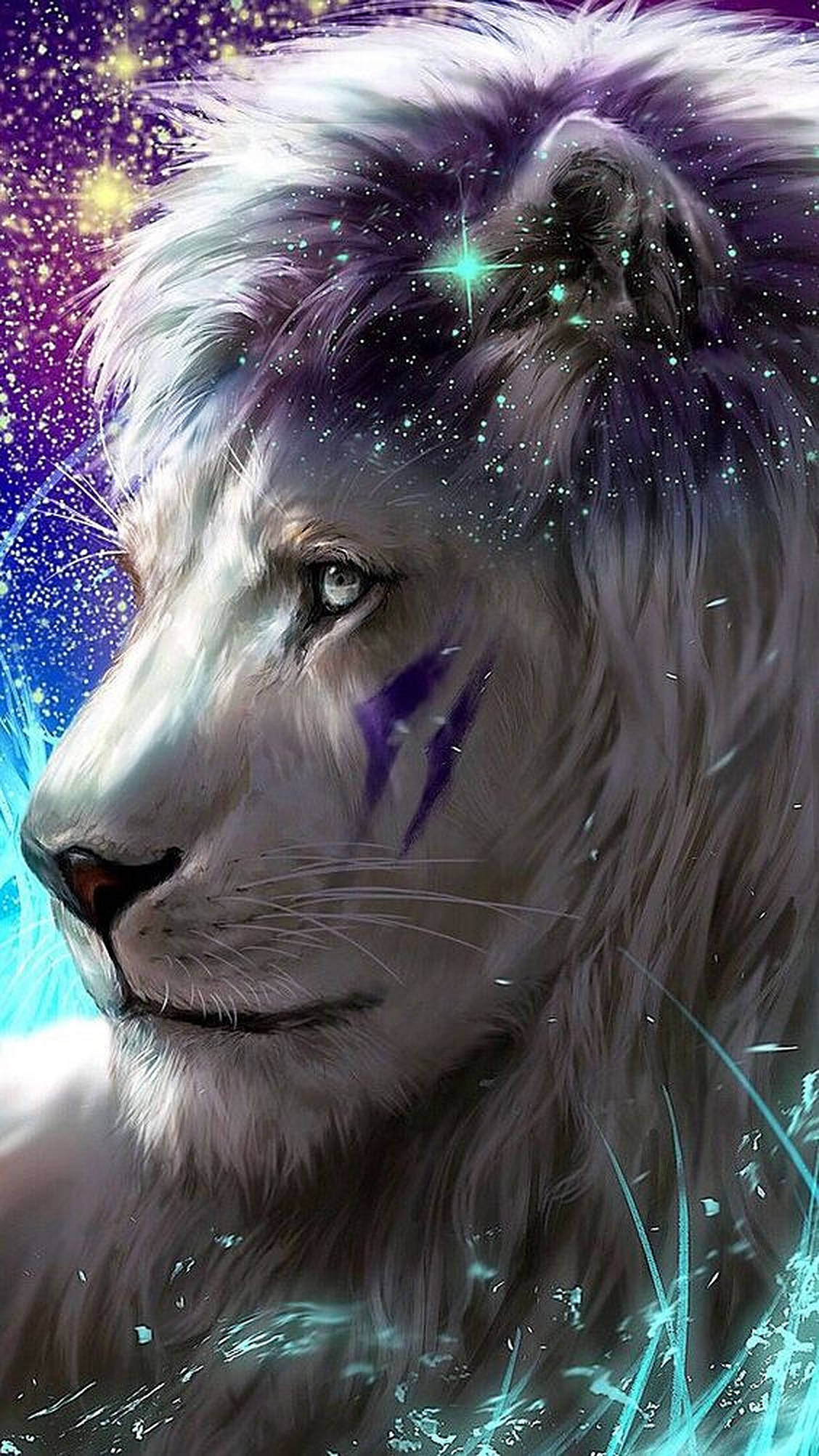 Galaxy Lion, cyan, white lion, Full HD Phone Wallpaper