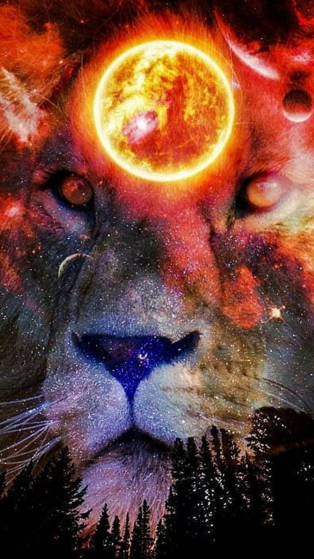Lion Galaxy Moon, cosmic lion, sun for a forehead, HD Phone Wallpaper