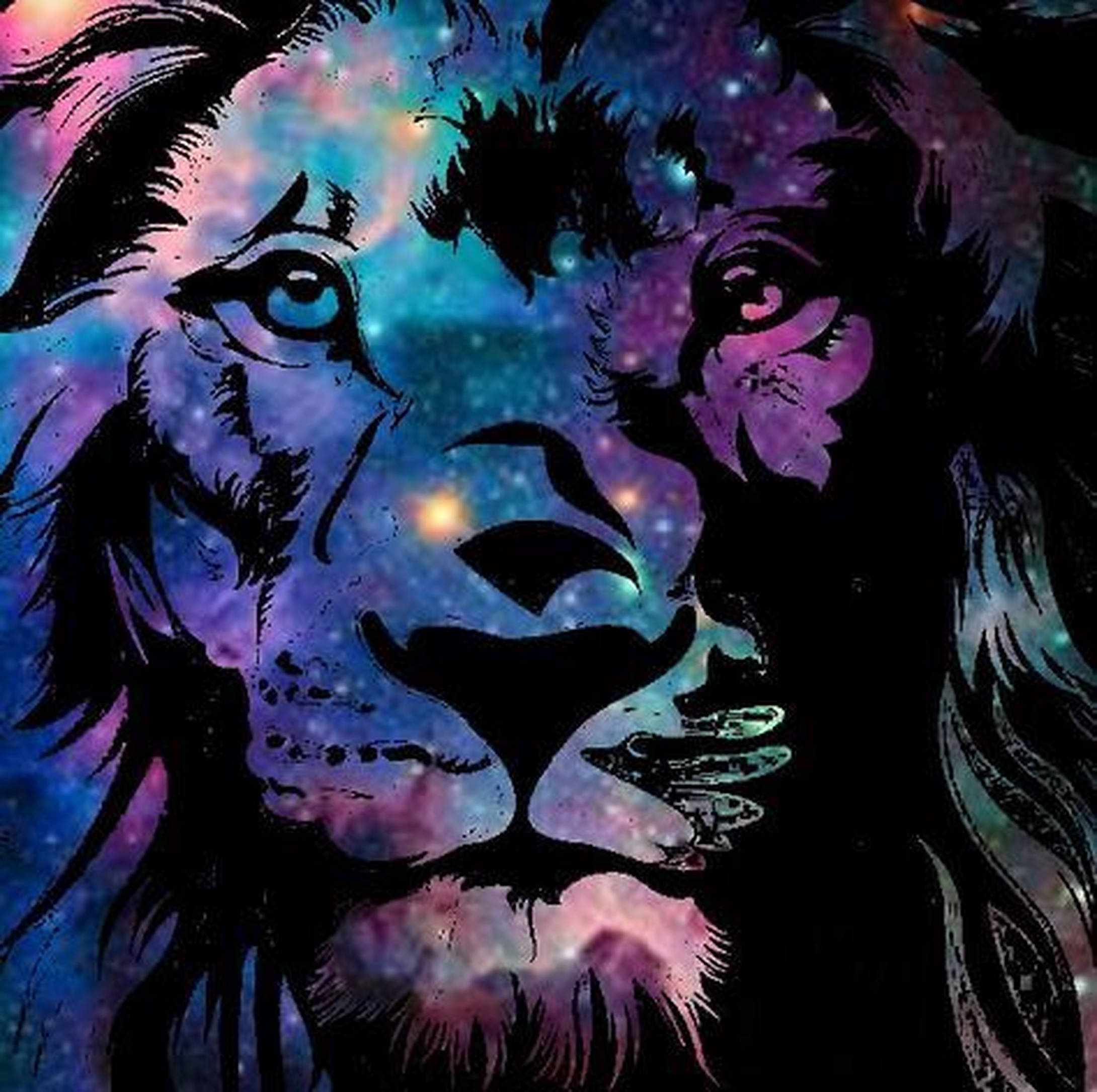 Galaxy Lion, lion's face, cosmic nebula, Full HD Desktop Wallpaper