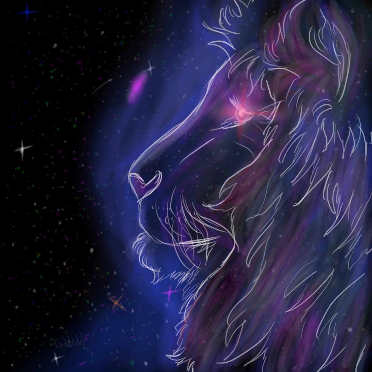 neon purple, galaxy lion, cosmic nebula, HD Desktop Wallpaper