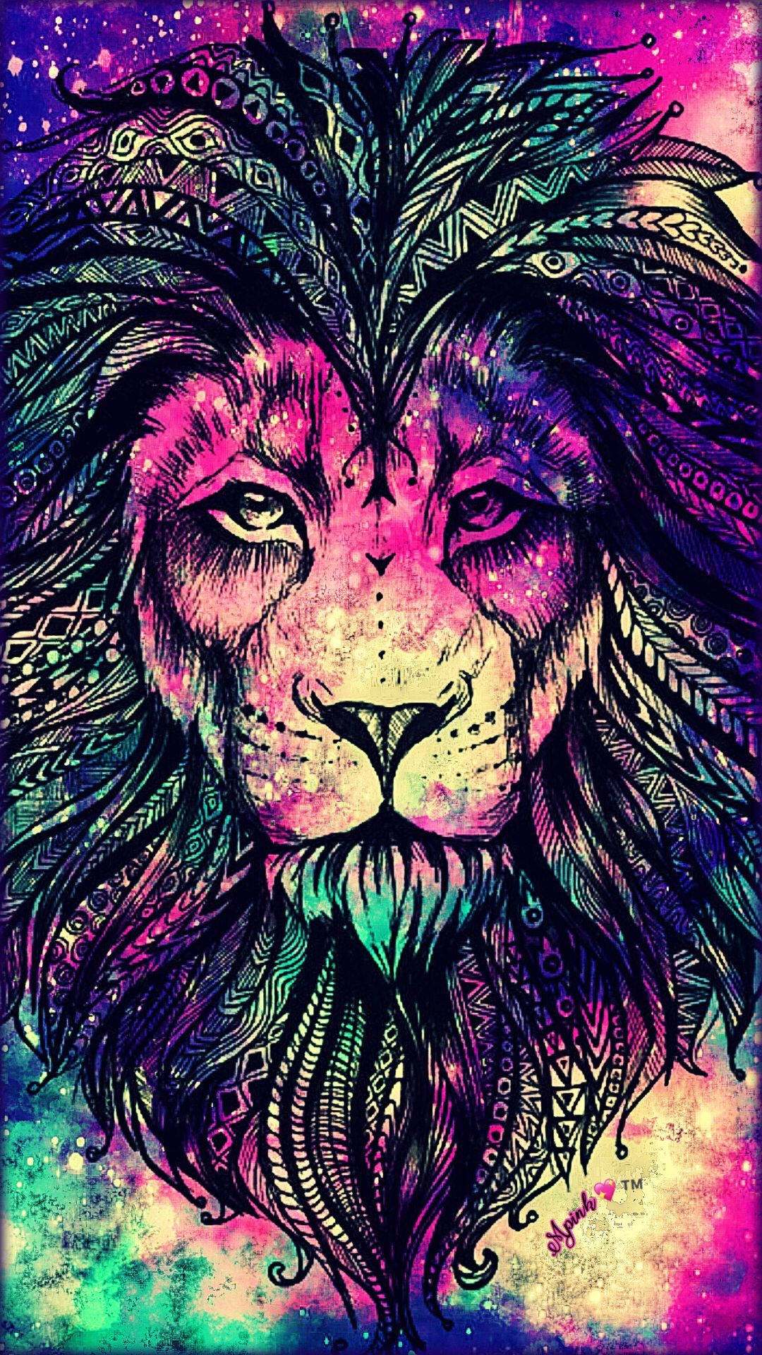 Black Lion, galaxy, tribal patterns, Full HD Phone Wallpaper