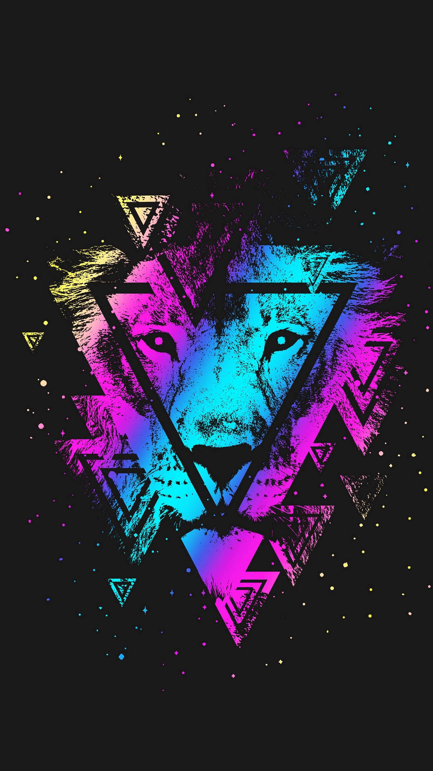 colorful lion, galaxy, neon, 2K Phone Wallpaper