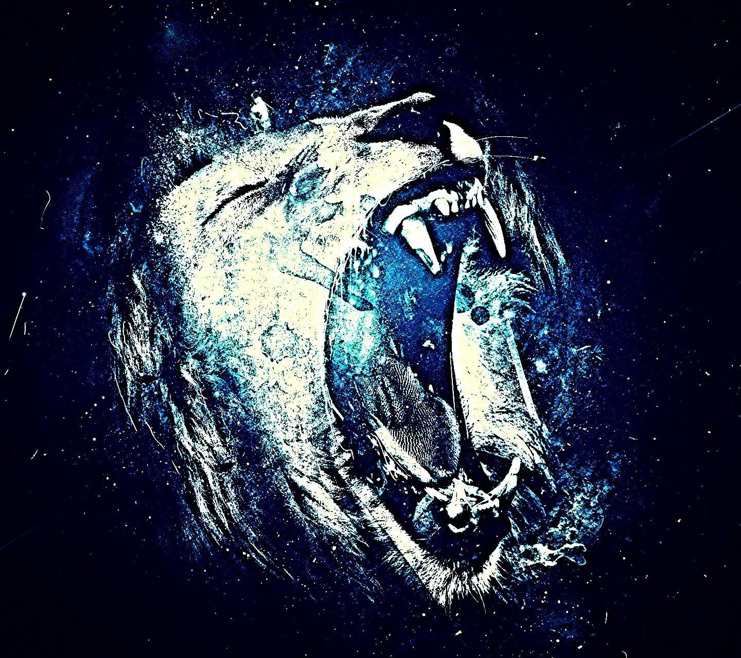 roaring lion, white and blue splatter art, starry cosmic night sky, HD Desktop Wallpaper