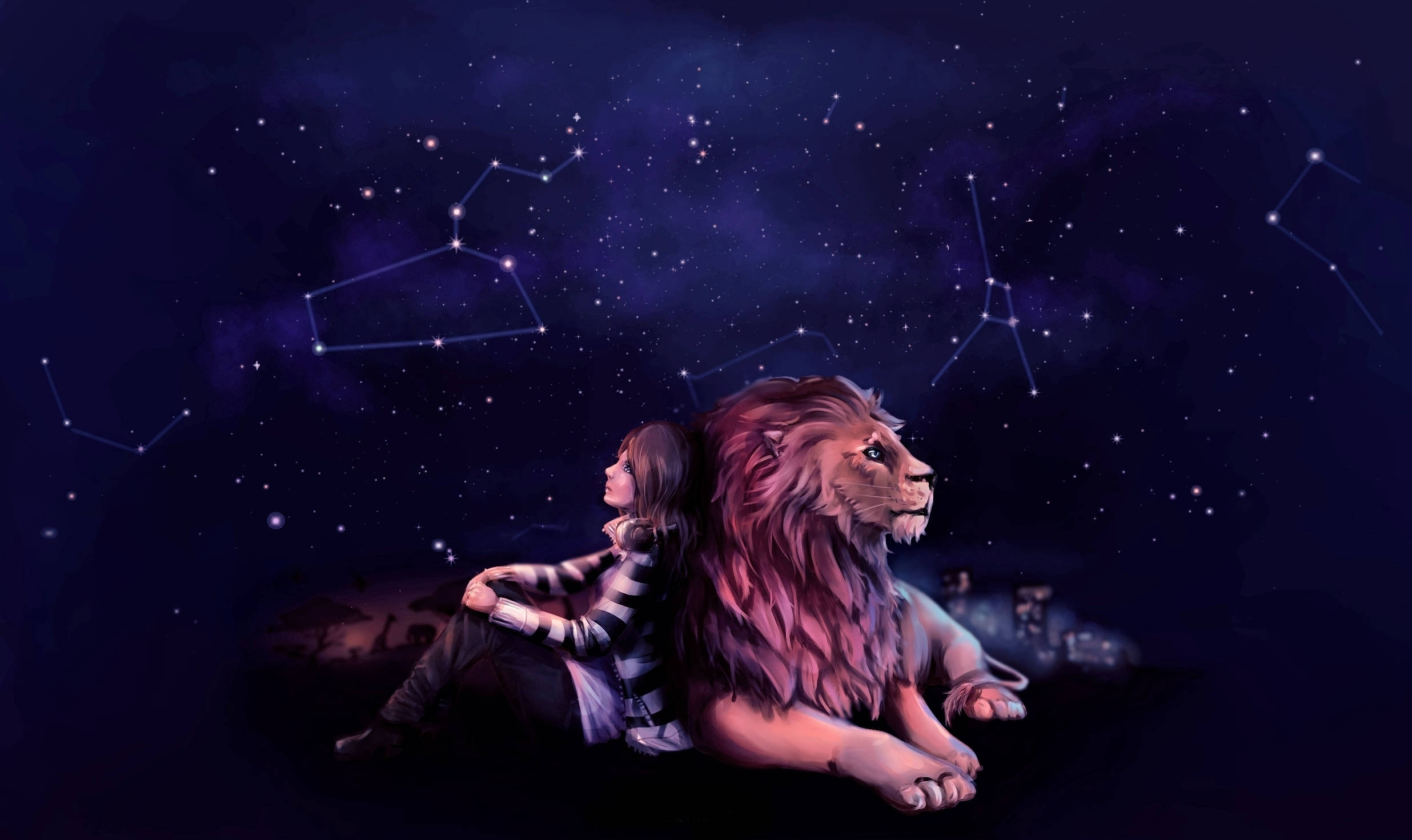 Lion Galaxy, girl, lion, Full HD Desktop Wallpaper