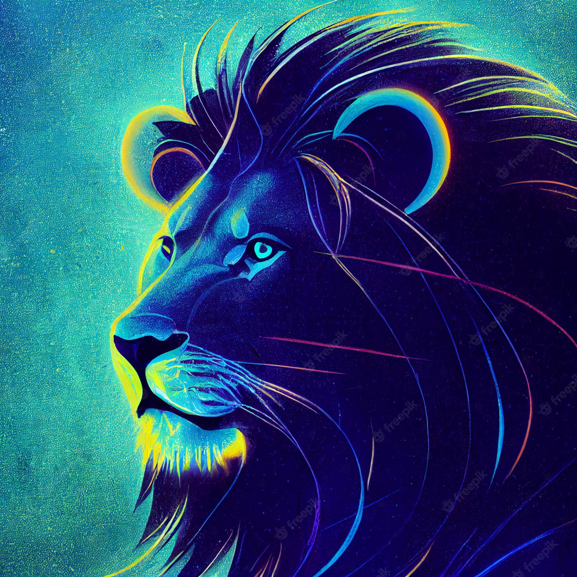 Lion Galaxy, neon-lit lion's head, electric blue, Full HD Desktop Wallpaper