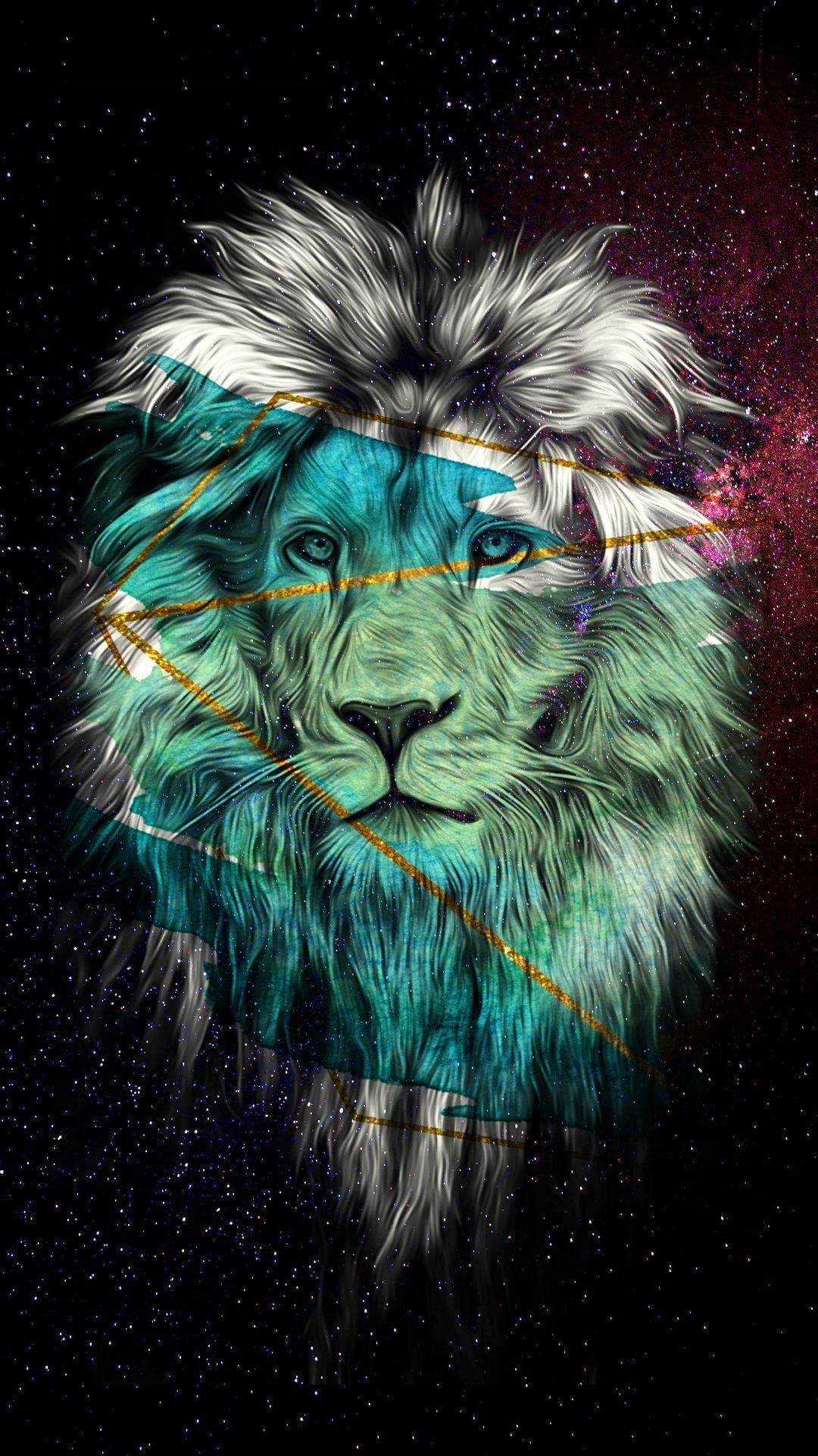 Galaxy Lion, teal fur, white mane, Full HD Phone Wallpaper